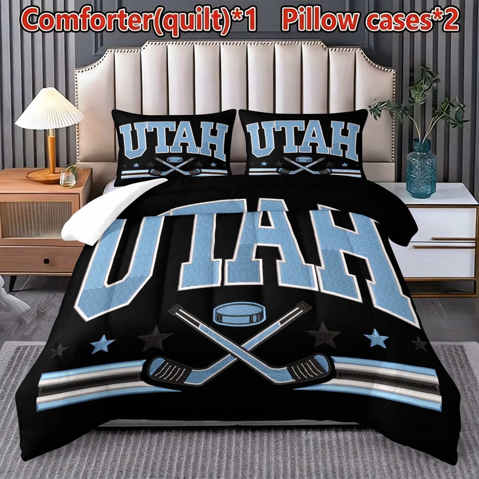 Utah Mammoth Hockey League Comforter Pillowcase Sets Blanket All Season Reversible Quilted Duvet