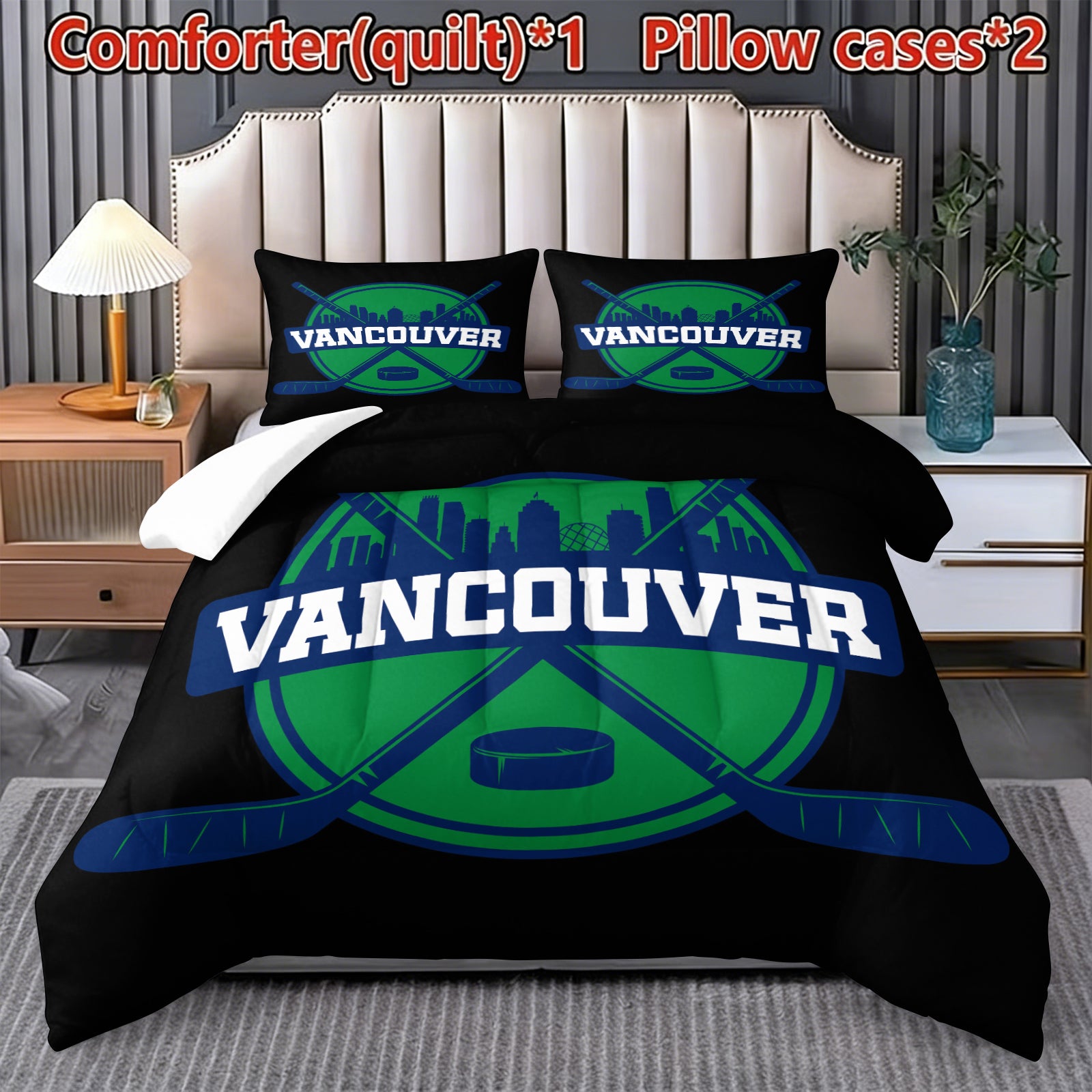 Vancouver Canucks Hockey League Comforter Pillowcase Sets Blanket All Season Reversible Quilted Duvet