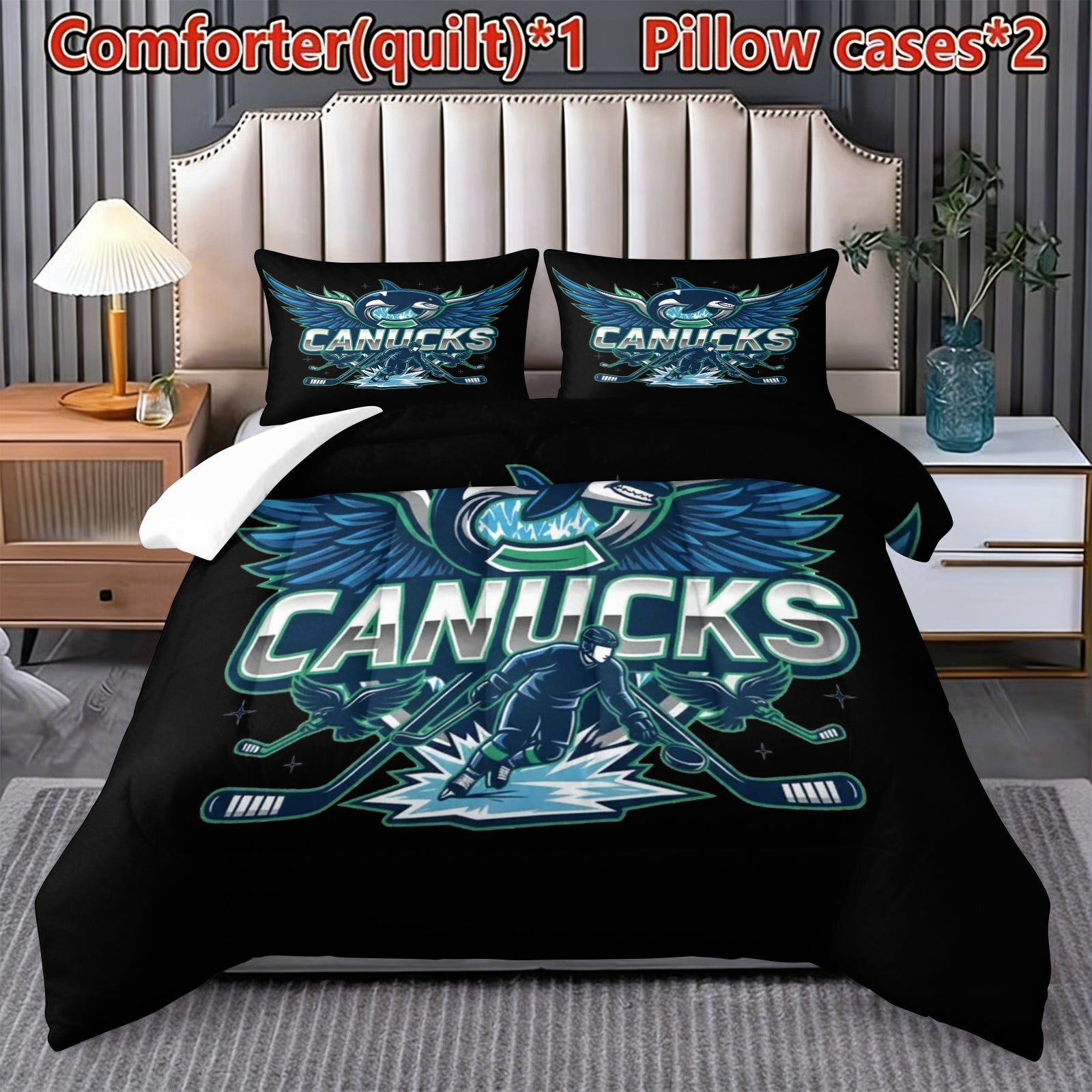 Vancouver Canucks Hockey League Comforter Pillowcase Sets Blanket All Season Reversible Quilted Duvet