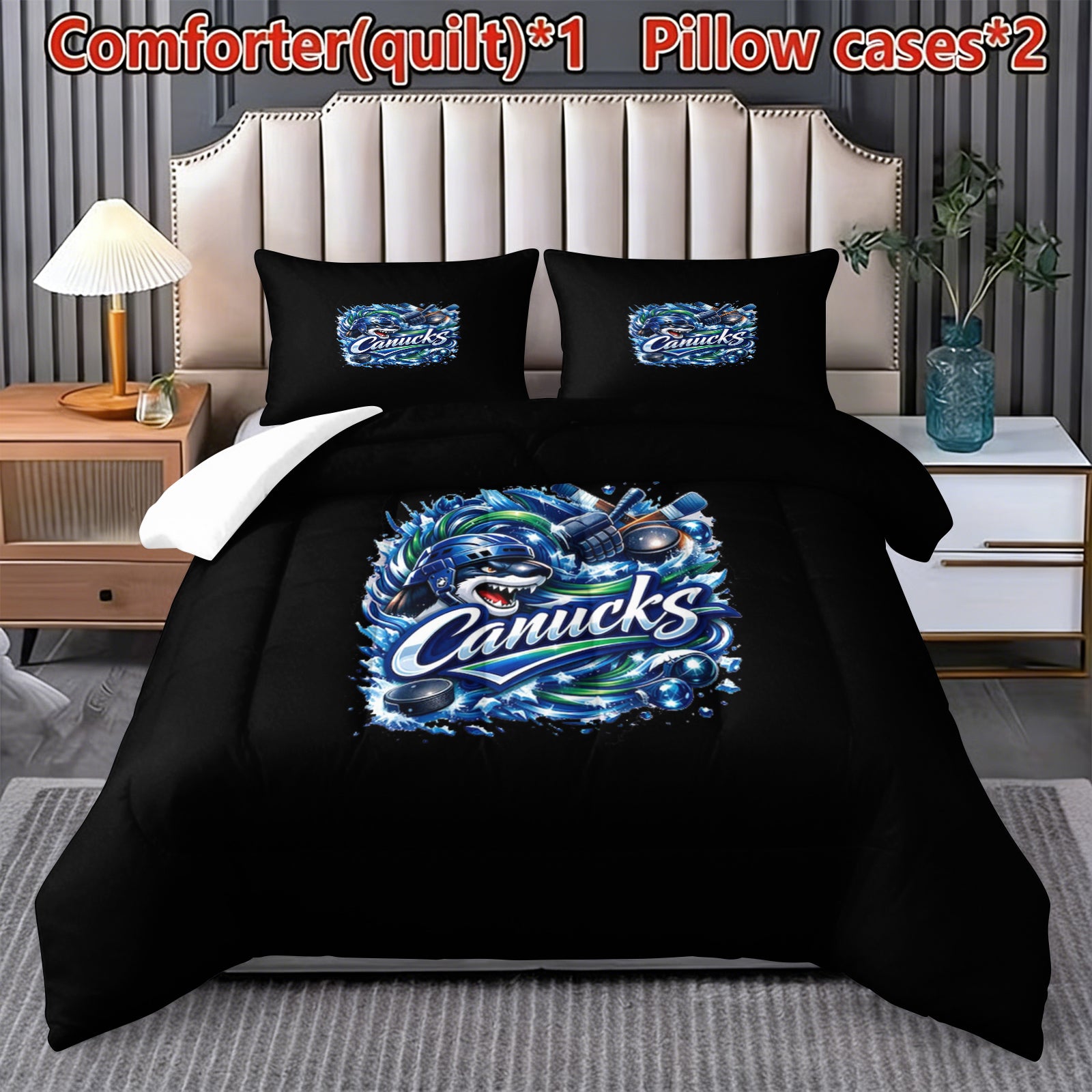 Vancouver Canucks Hockey League Comforter Pillowcase Sets Blanket All Season Reversible Quilted Duvet