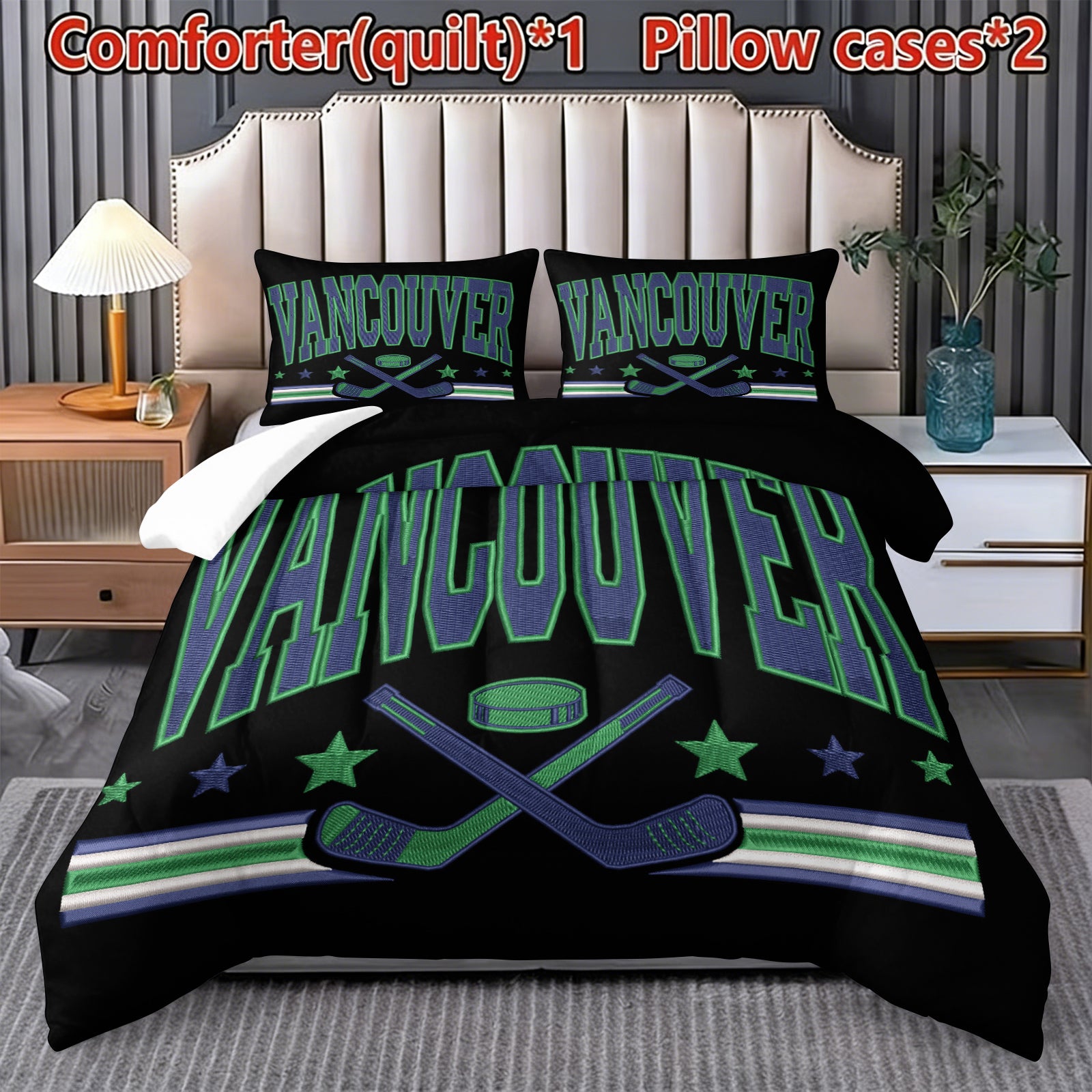 Vancouver Canucks Hockey League Comforter Pillowcase Sets Blanket All Season Reversible Quilted Duvet