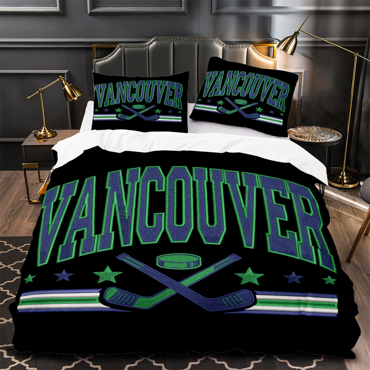 Vancouver Canucks Hockey Duvet Cover Quilt Case Pillowcase Bedding Set Without Filler