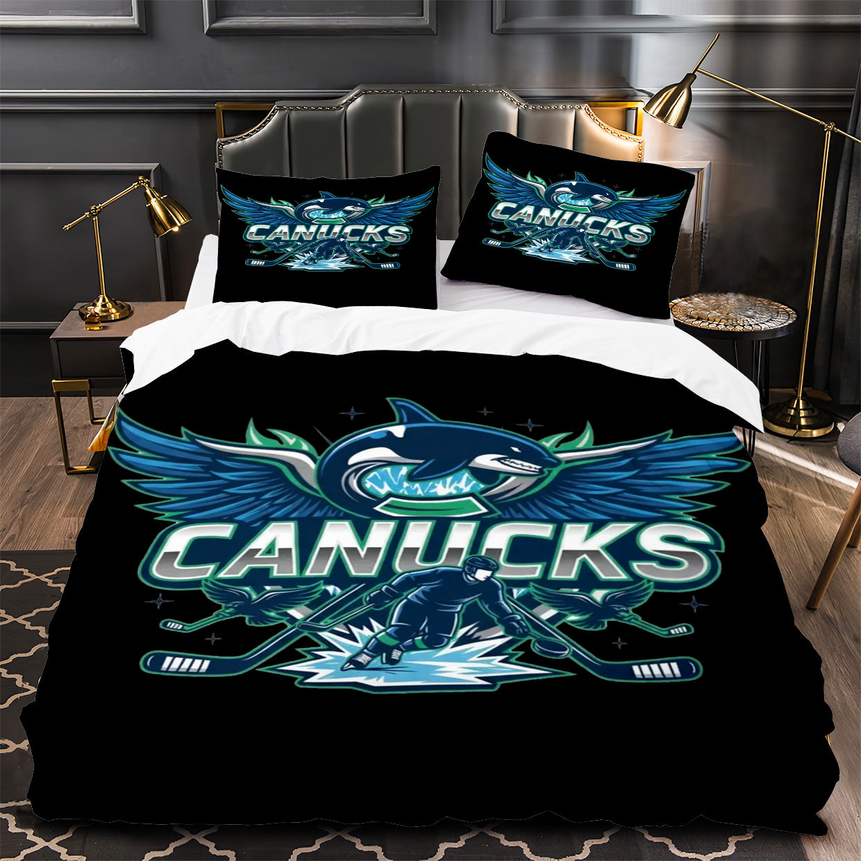 Vancouver Canucks Hockey Duvet Cover Quilt Case Pillowcase Bedding Set Without Filler