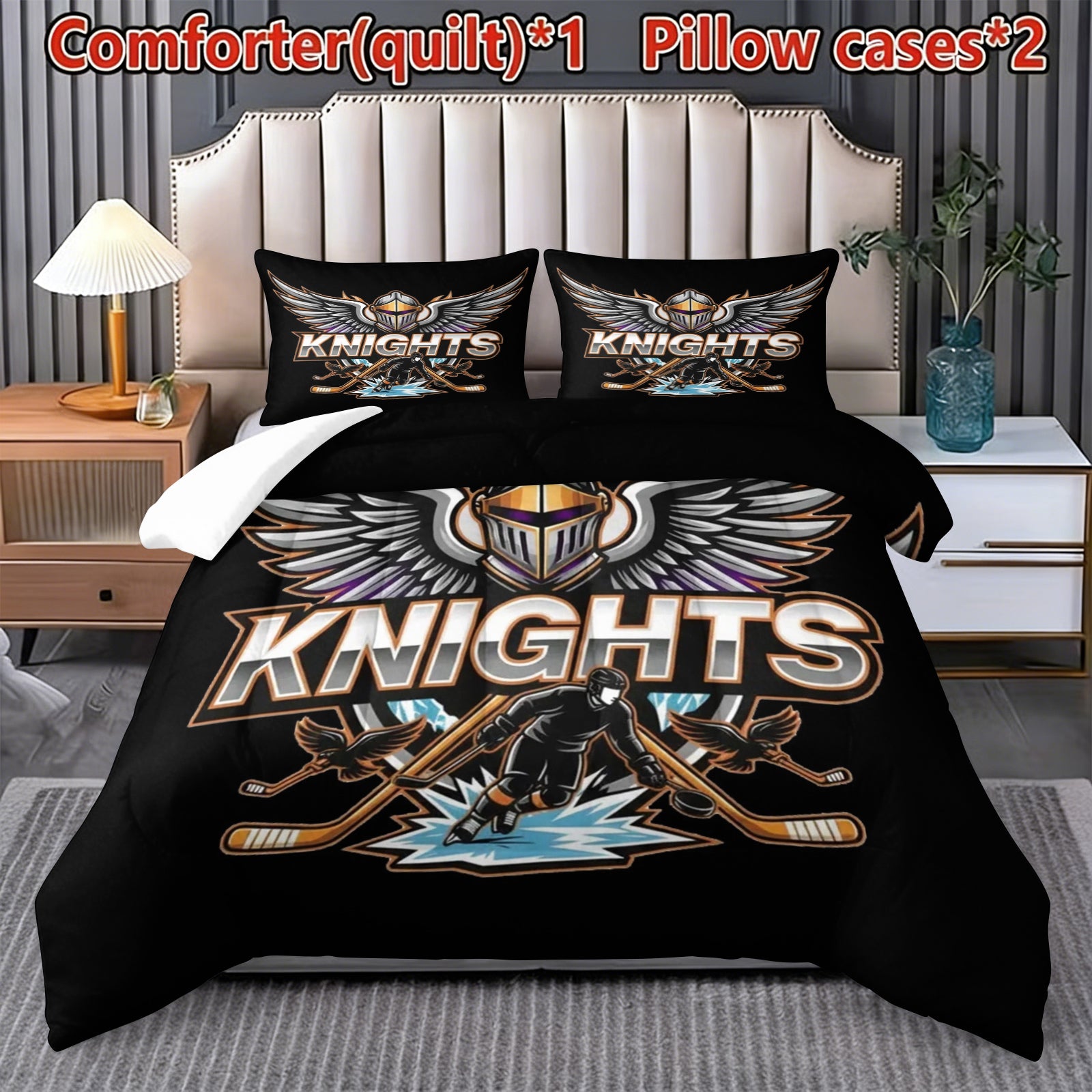 Vegas Golden Knights Hockey League Comforter Pillowcase Sets Blanket All Season Reversible Quilted Duvet