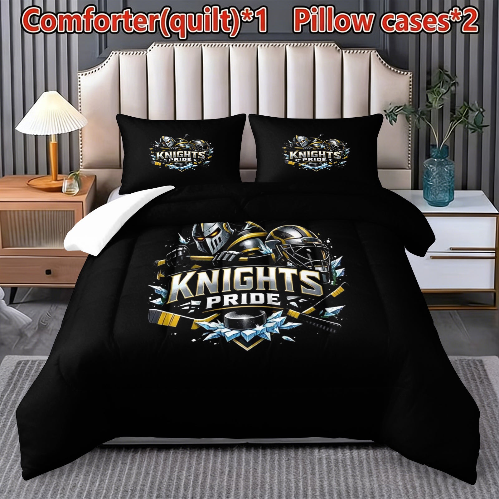 Vegas Golden Knights Hockey League Comforter Pillowcase Sets Blanket All Season Reversible Quilted Duvet