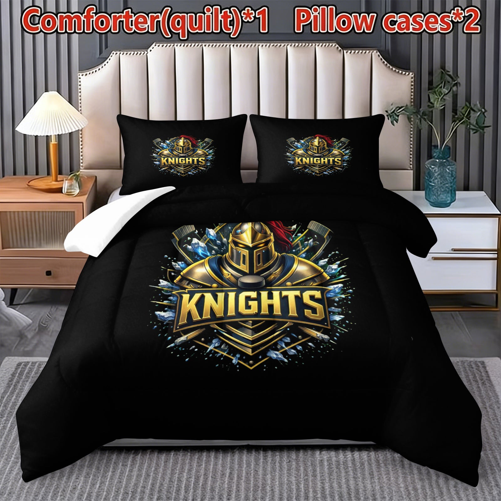 Vegas Golden Knights Hockey League Comforter Pillowcase Sets Blanket All Season Reversible Quilted Duvet