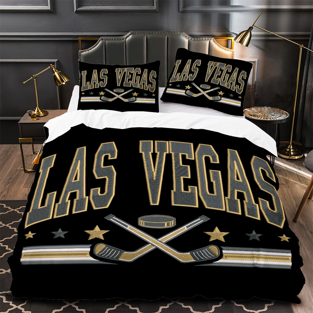 Vegas Golden Knights Hockey Duvet Cover Quilt Case Pillowcase Bedding Set Without Filler