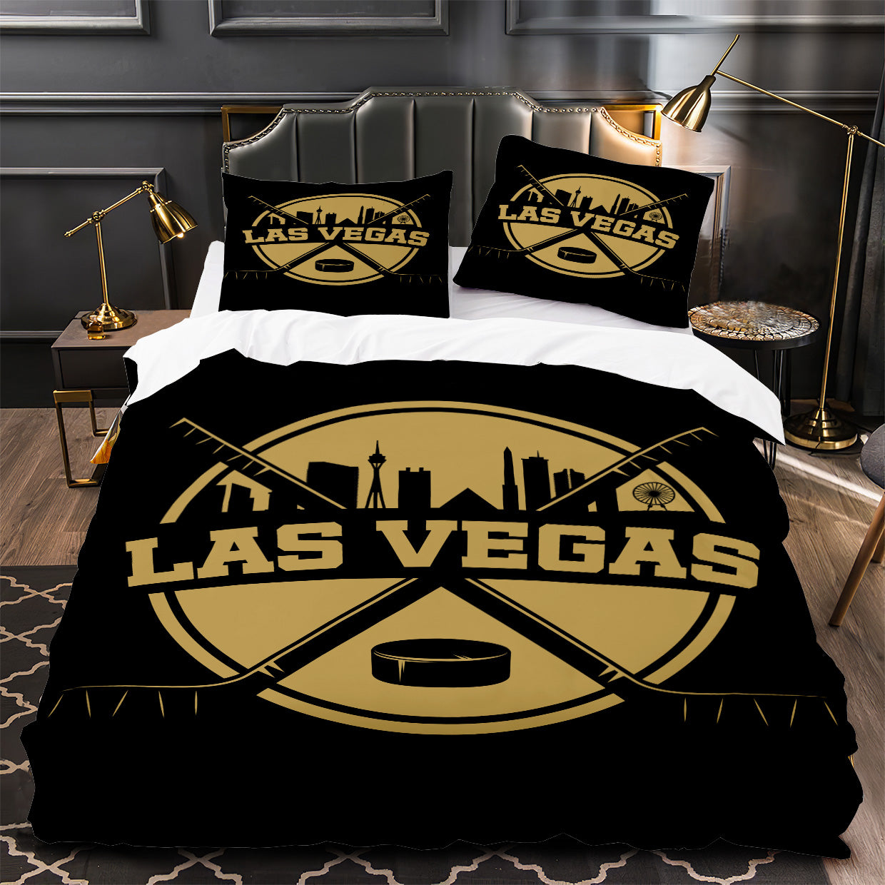 Vegas Golden Knights Hockey Duvet Cover Quilt Case Pillowcase Bedding Set Without Filler