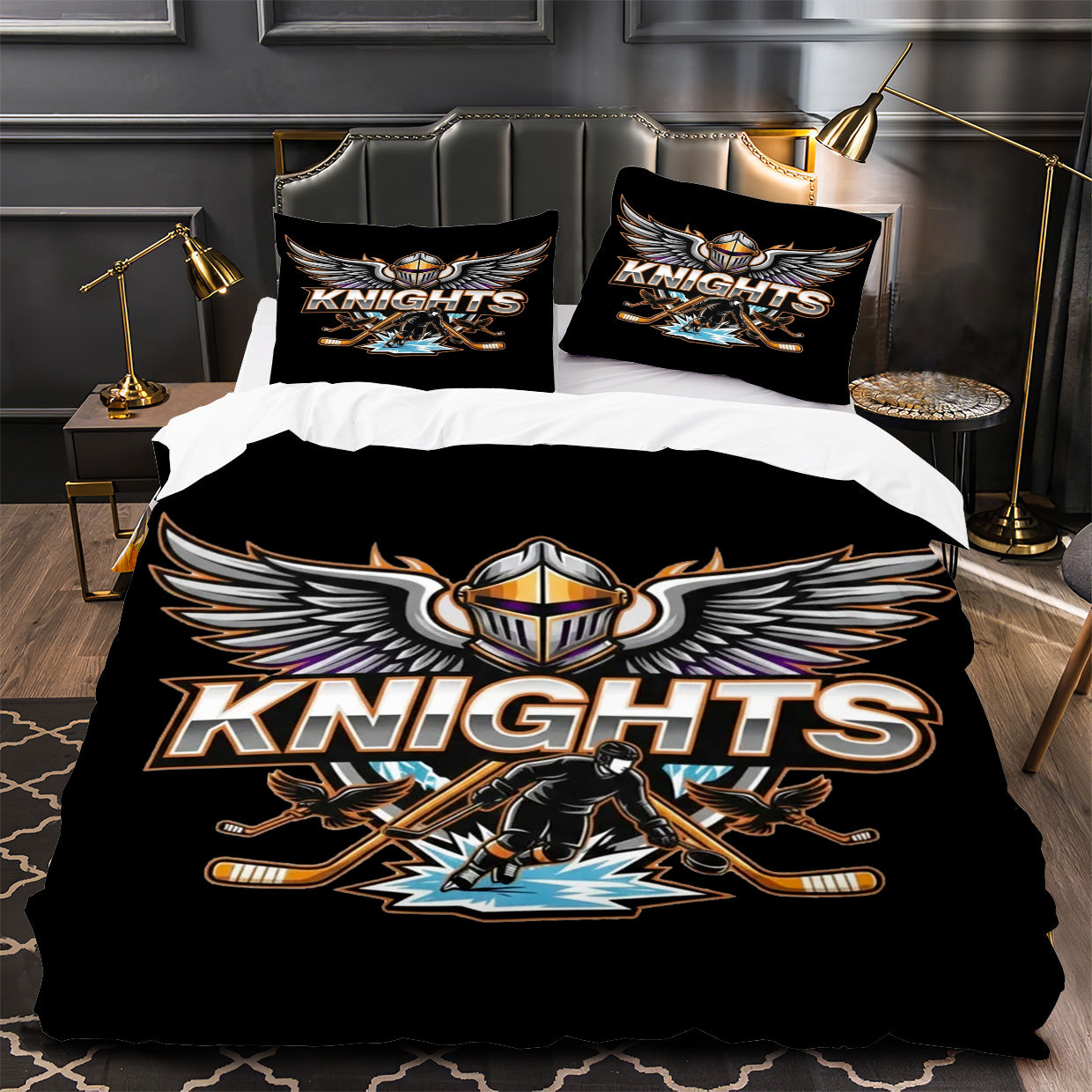 Vegas Golden Knights Hockey Duvet Cover Quilt Case Pillowcase Bedding Set Without Filler