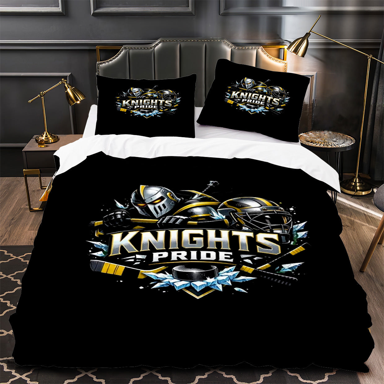 Vegas Golden Knights Hockey Duvet Cover Quilt Case Pillowcase Bedding Set Without Filler