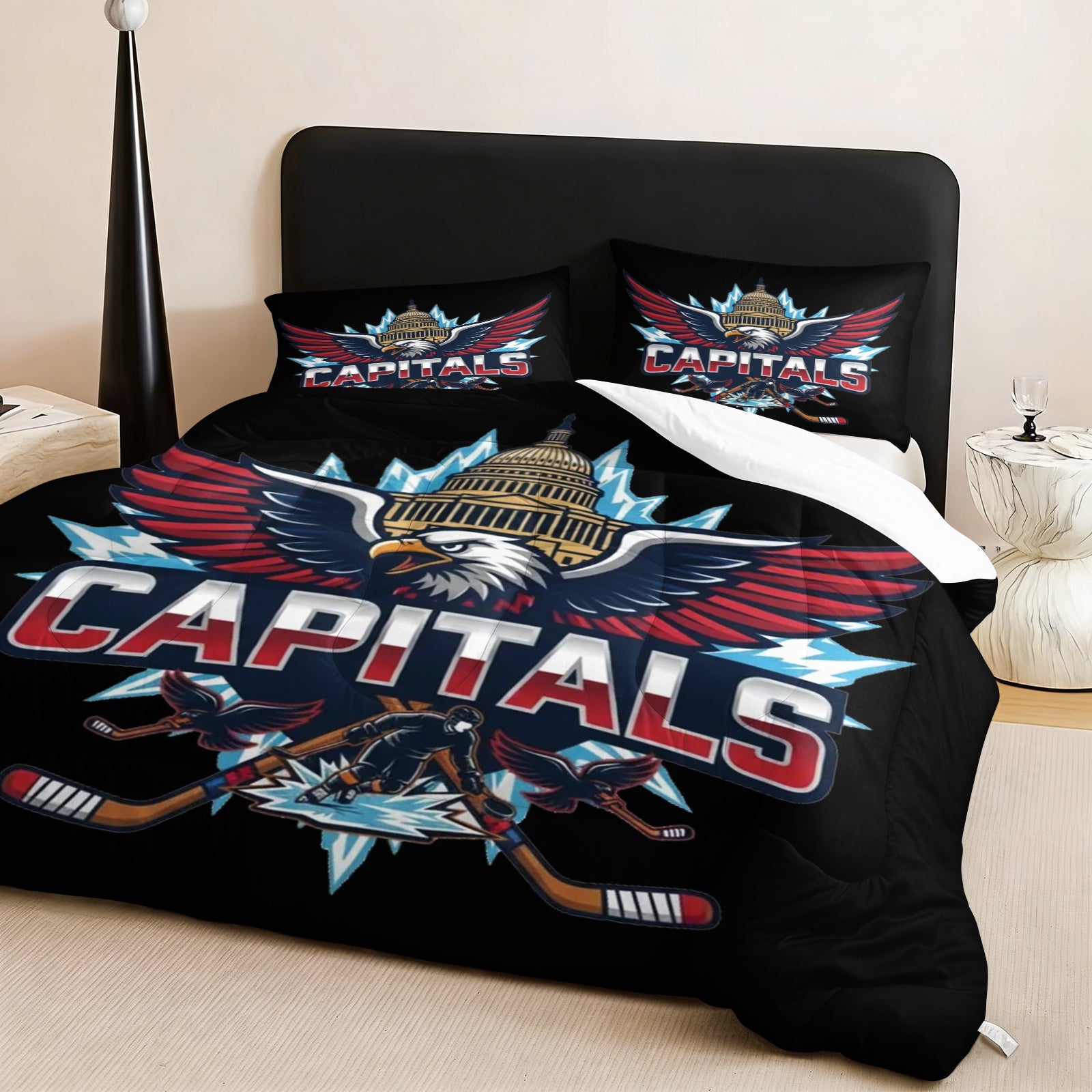 Washington Capitals Hockey League Comforter Pillowcase Sets Blanket All Season Reversible Quilted Duvet