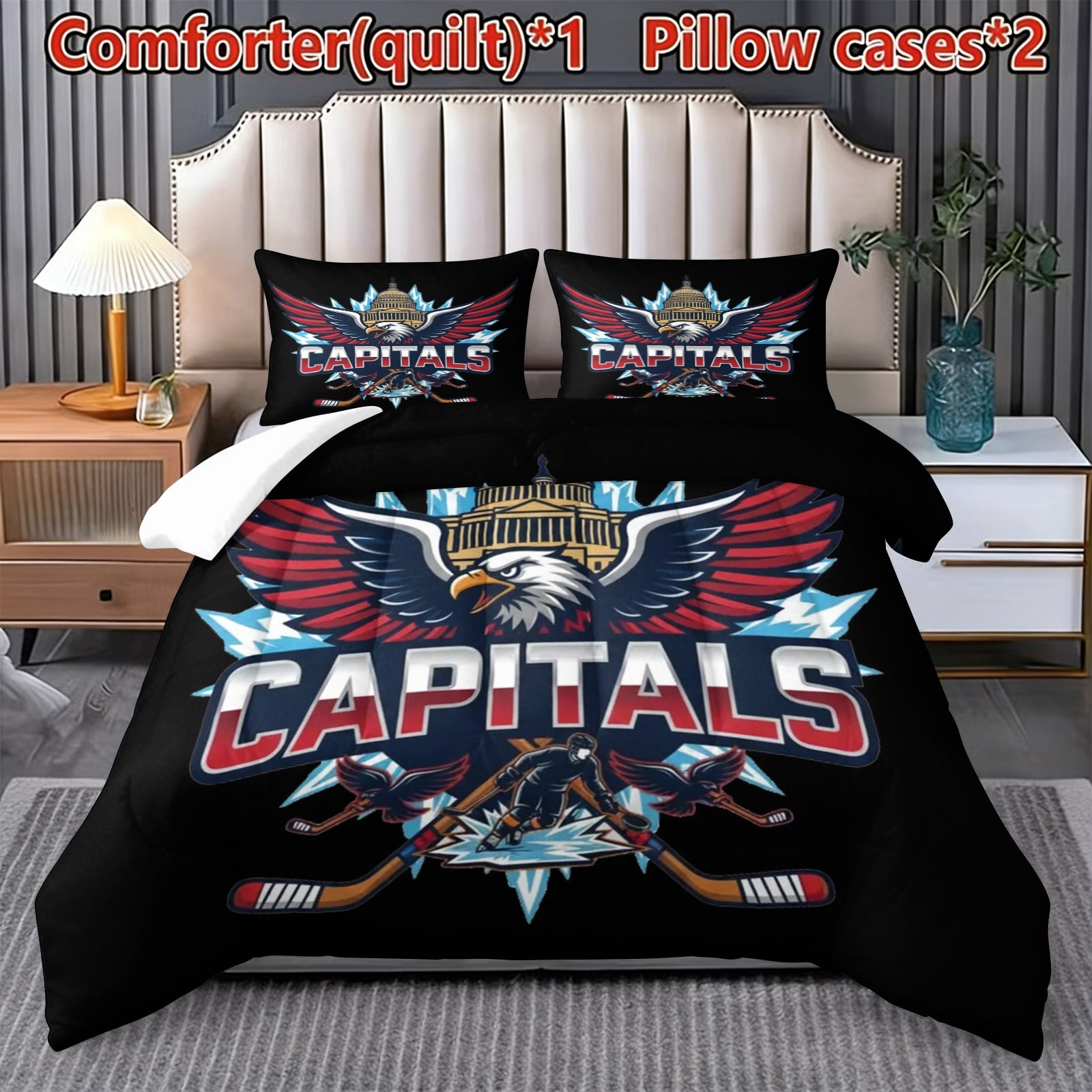 Washington Capitals Hockey League Comforter Pillowcase Sets Blanket All Season Reversible Quilted Duvet