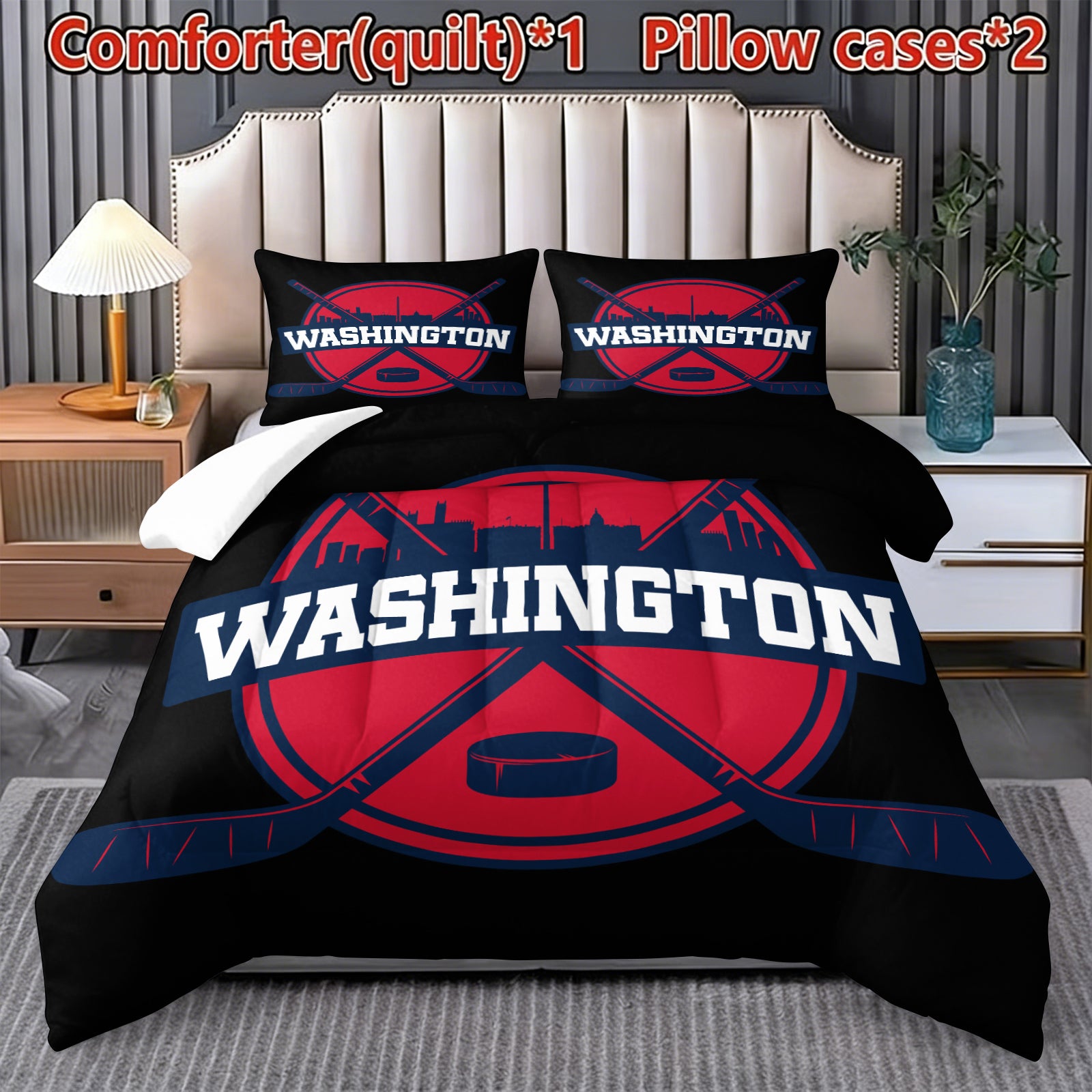 Washington Capitals Hockey League Comforter Pillowcase Sets Blanket All Season Reversible Quilted Duvet