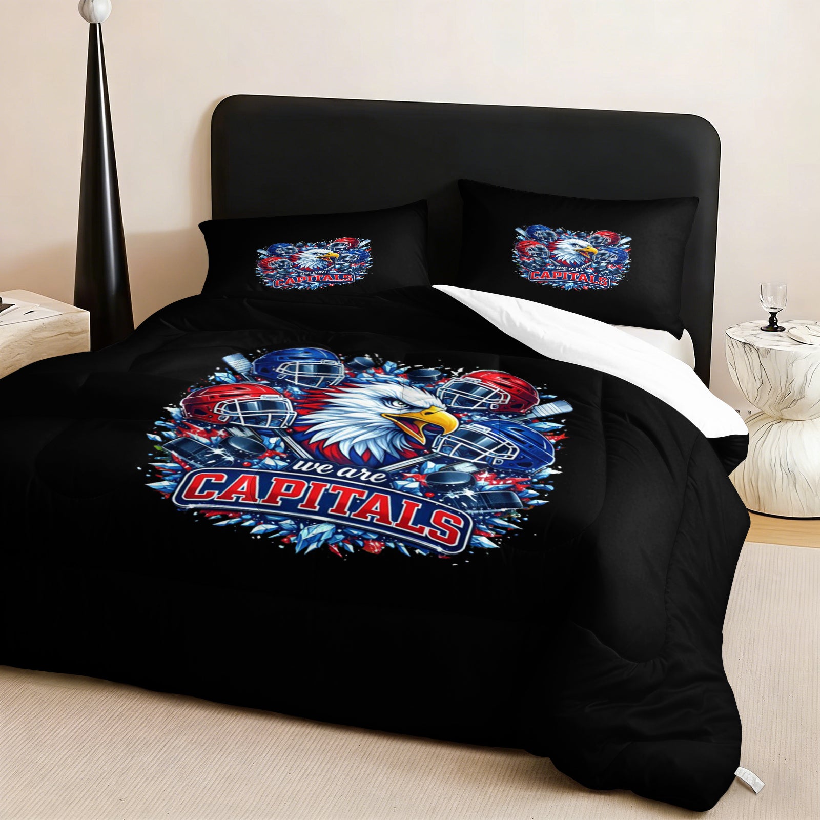 Washington Capitals Hockey League Comforter Pillowcase Sets Blanket All Season Reversible Quilted Duvet