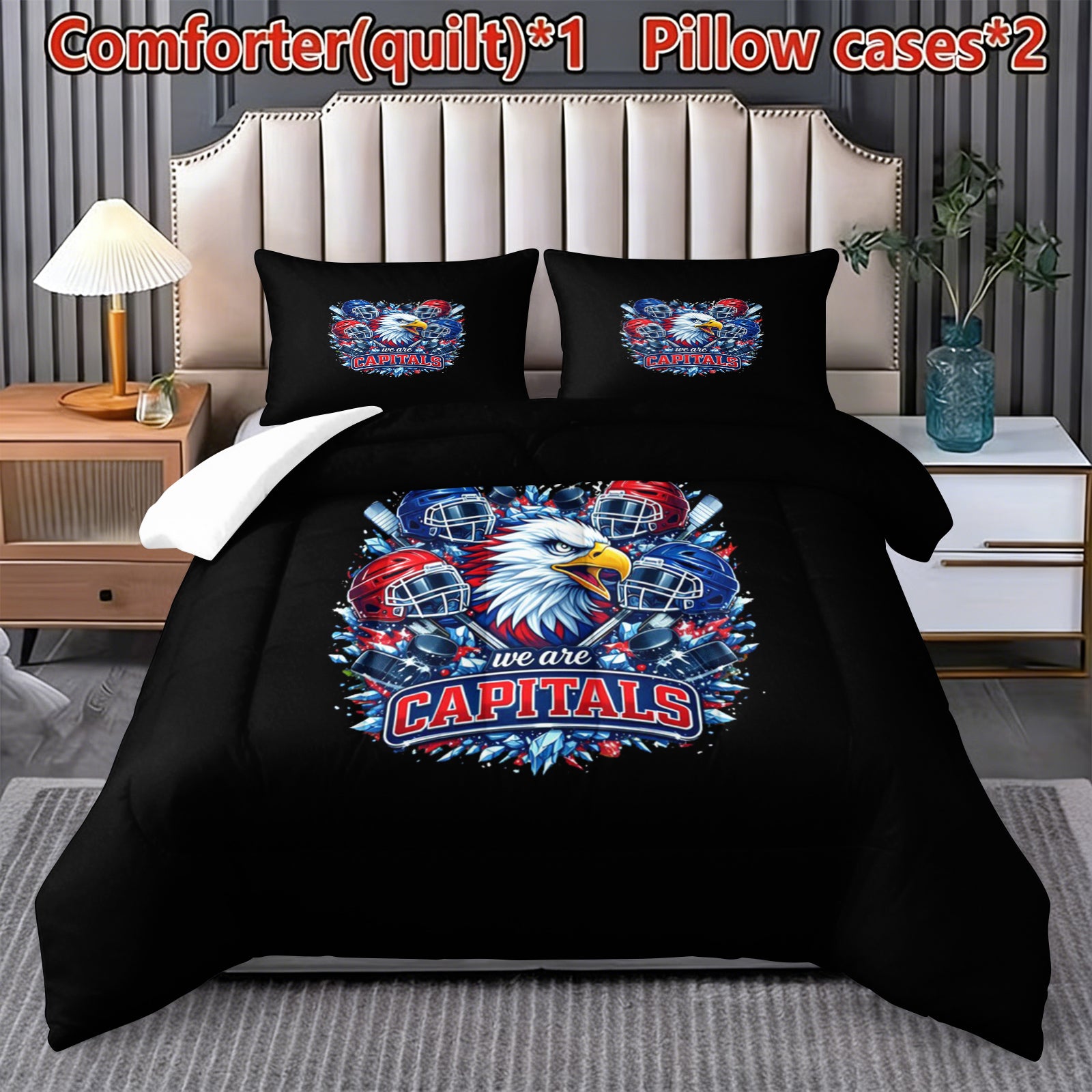 Washington Capitals Hockey League Comforter Pillowcase Sets Blanket All Season Reversible Quilted Duvet