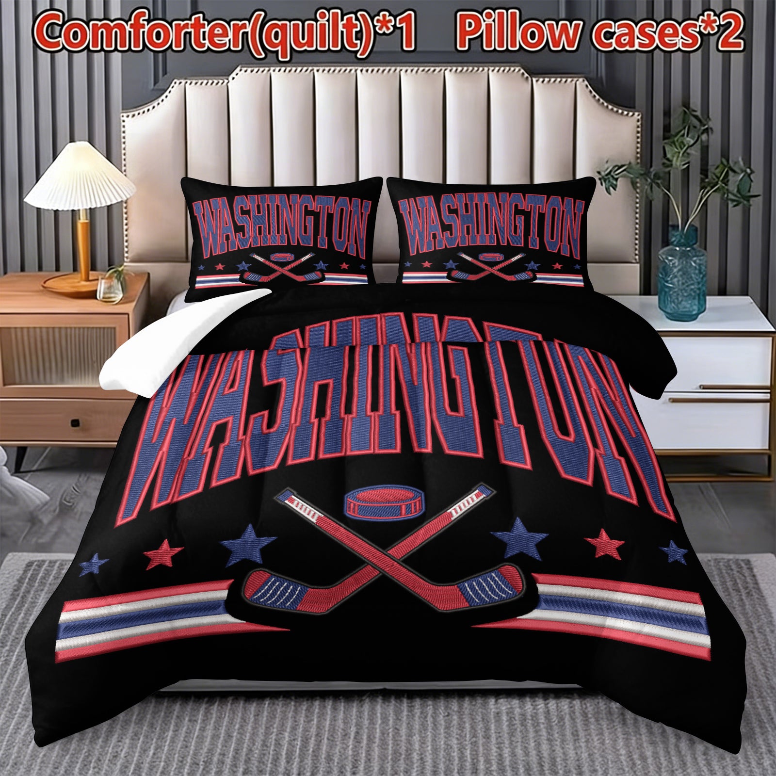 Washington Capitals Hockey League Comforter Pillowcase Sets Blanket All Season Reversible Quilted Duvet