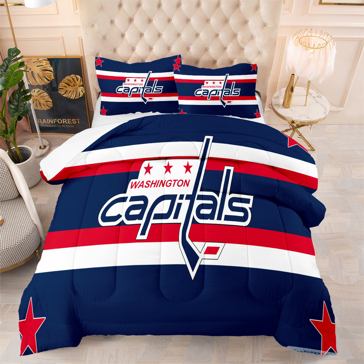 Washington Capitals Hockey League Comforter Pillowcase Sets Blanket All Season Reversible Quilted Duvet