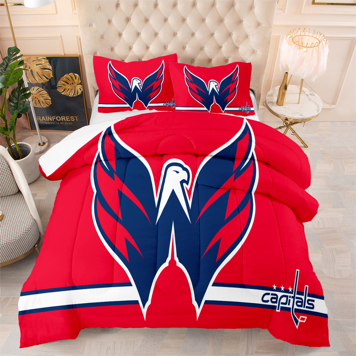 Washington Capitals Hockey League Comforter Pillowcase Sets Blanket All Season Reversible Quilted Duvet