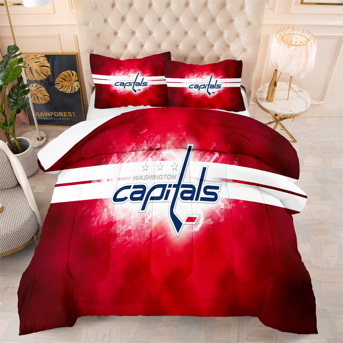 Washington Capitals Hockey League Comforter Pillowcase Sets Blanket All Season Reversible Quilted Duvet