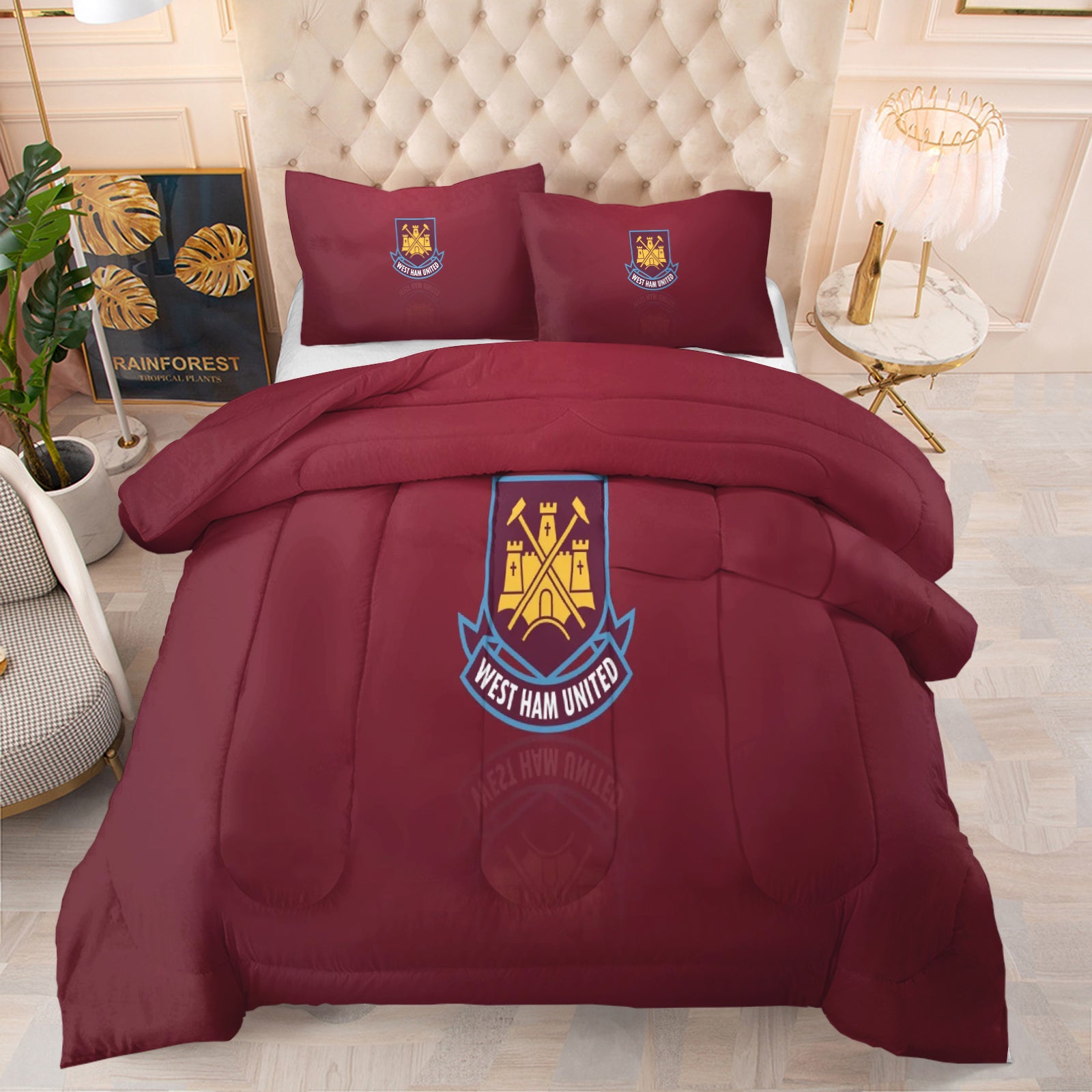 West Ham United Soccer Comforter Pillowcase Sets Blanket All Season Reversible Quilted Duvet