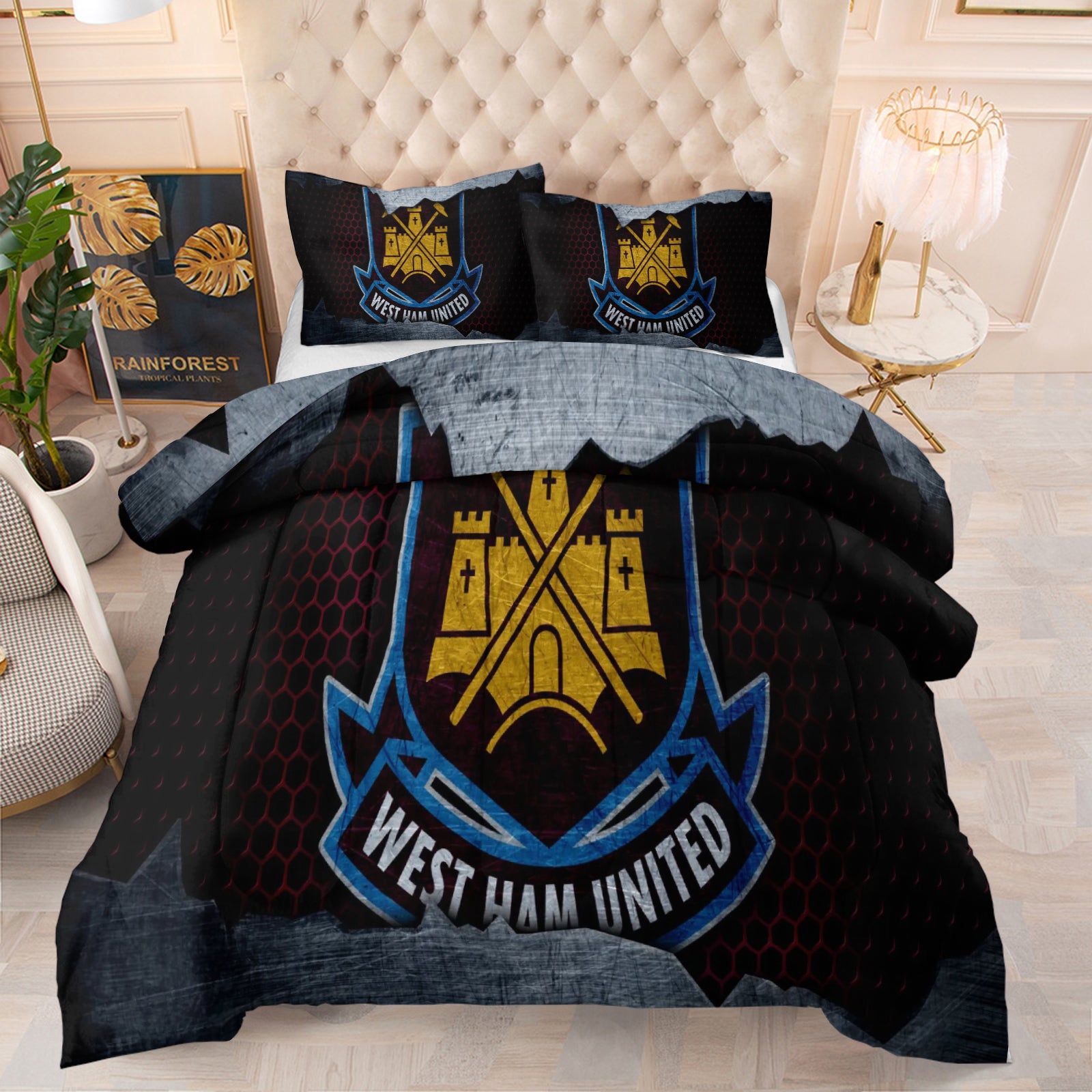 West Ham United Soccer Comforter Pillowcase Sets Blanket All Season Reversible Quilted Duvet