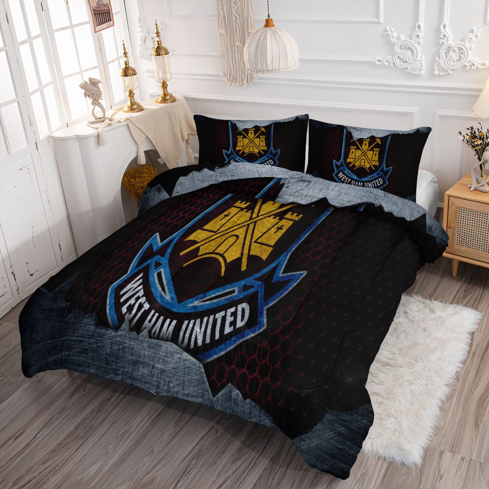 West Ham United Soccer Comforter Pillowcase Sets Blanket All Season Reversible Quilted Duvet