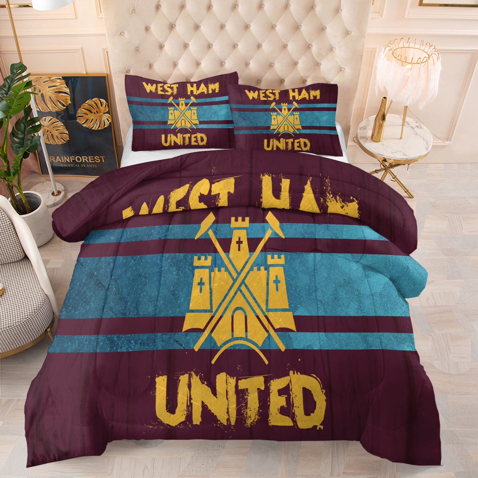 West Ham United Soccer Comforter Pillowcase Sets Blanket All Season Reversible Quilted Duvet