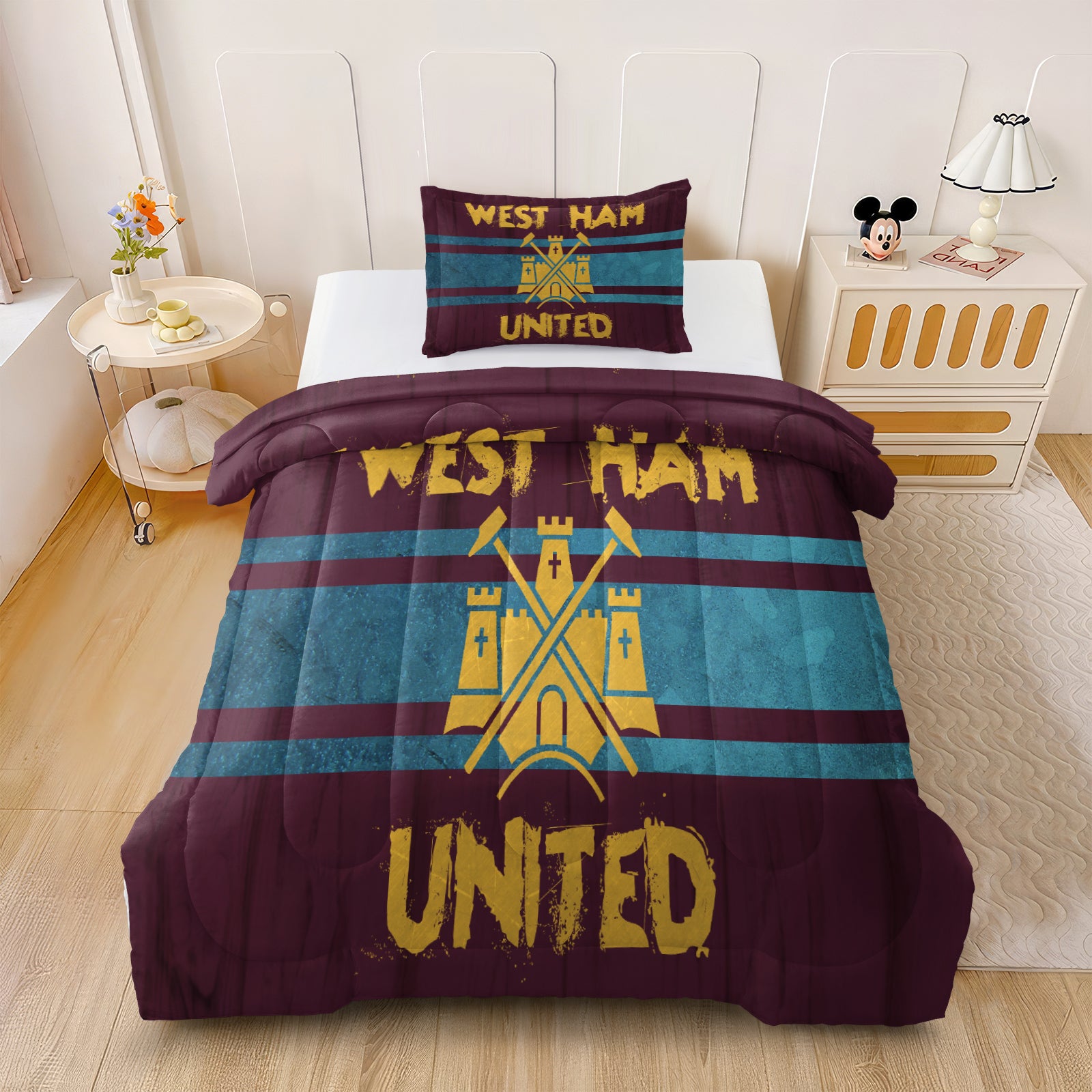 West Ham United Soccer Comforter Pillowcase Sets Blanket All Season Reversible Quilted Duvet