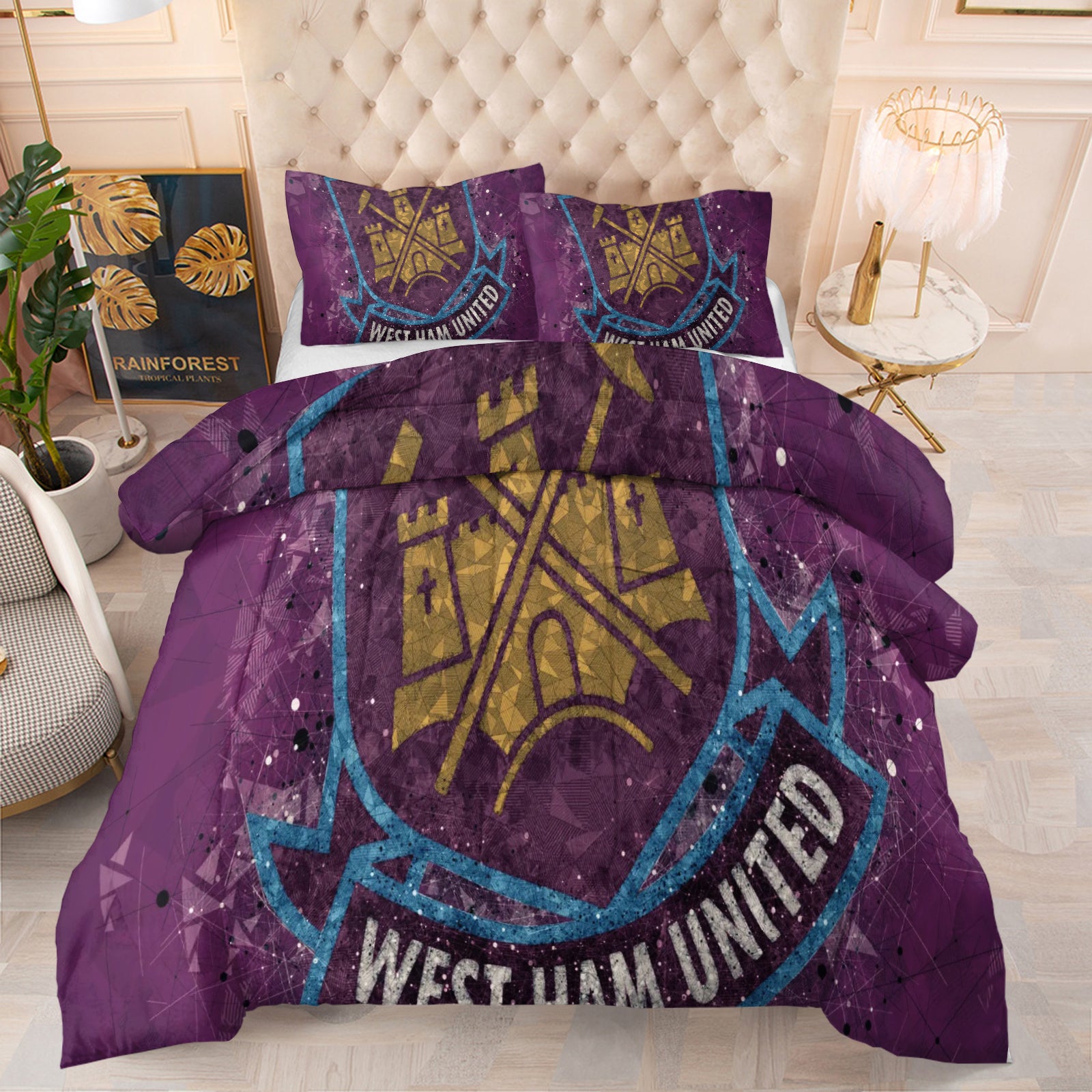 West Ham United Soccer Comforter Pillowcase Sets Blanket All Season Reversible Quilted Duvet