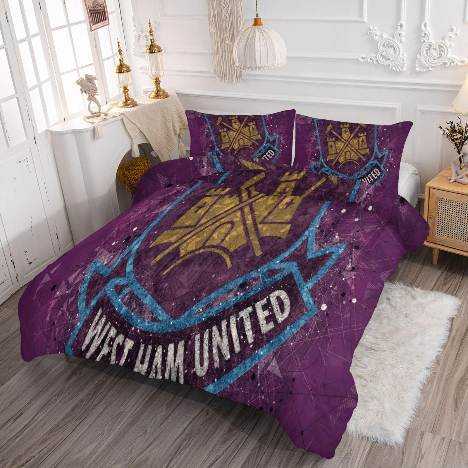 West Ham United Soccer Comforter Pillowcase Sets Blanket All Season Reversible Quilted Duvet