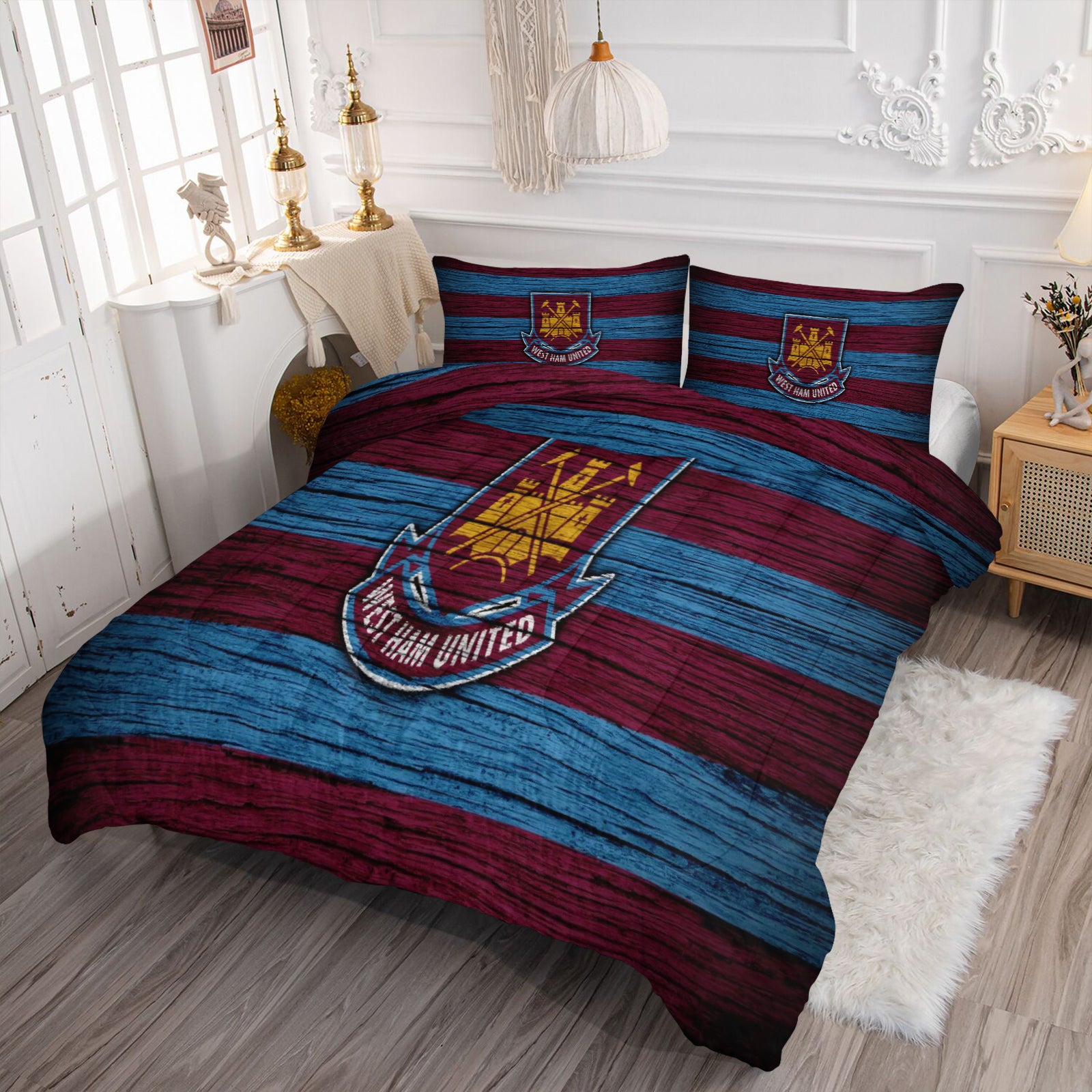 West Ham United Soccer Comforter Pillowcase Sets Blanket All Season Reversible Quilted Duvet