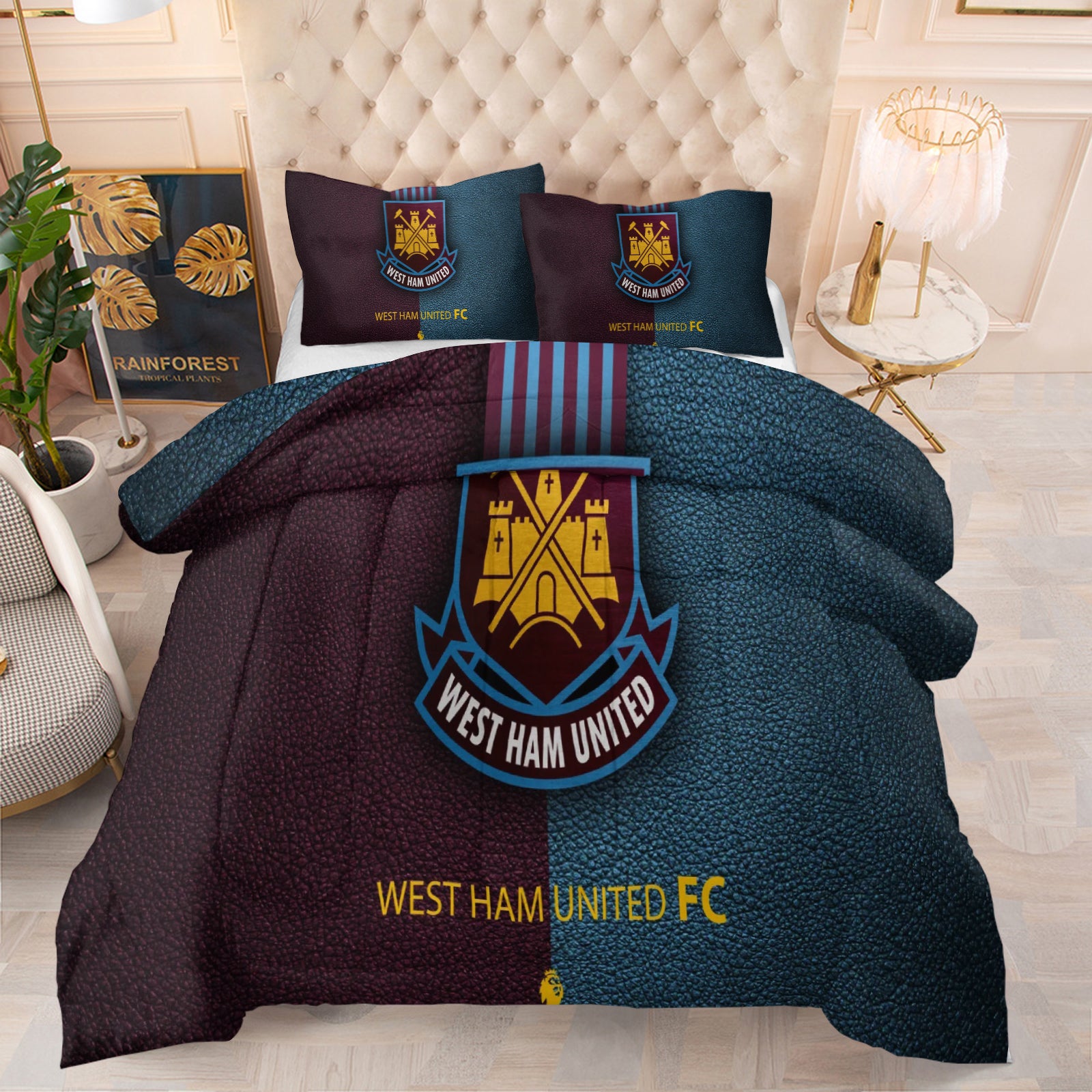 West Ham United Soccer Comforter Pillowcase Sets Blanket All Season Reversible Quilted Duvet