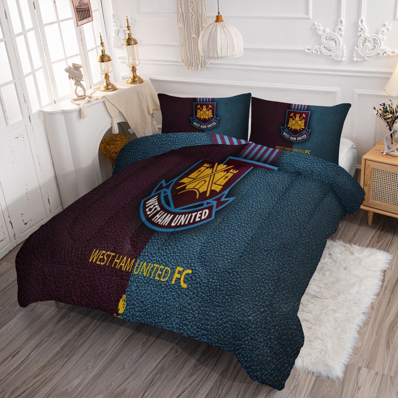 West Ham United Soccer Comforter Pillowcase Sets Blanket All Season Reversible Quilted Duvet