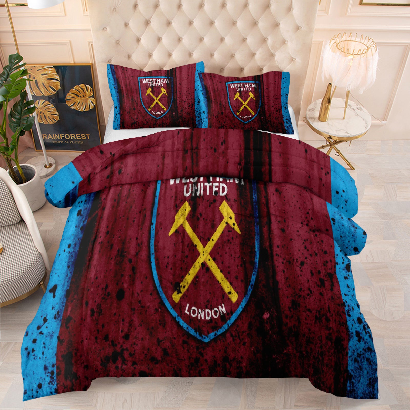 West Ham United Soccer Comforter Pillowcase Sets Blanket All Season Reversible Quilted Duvet