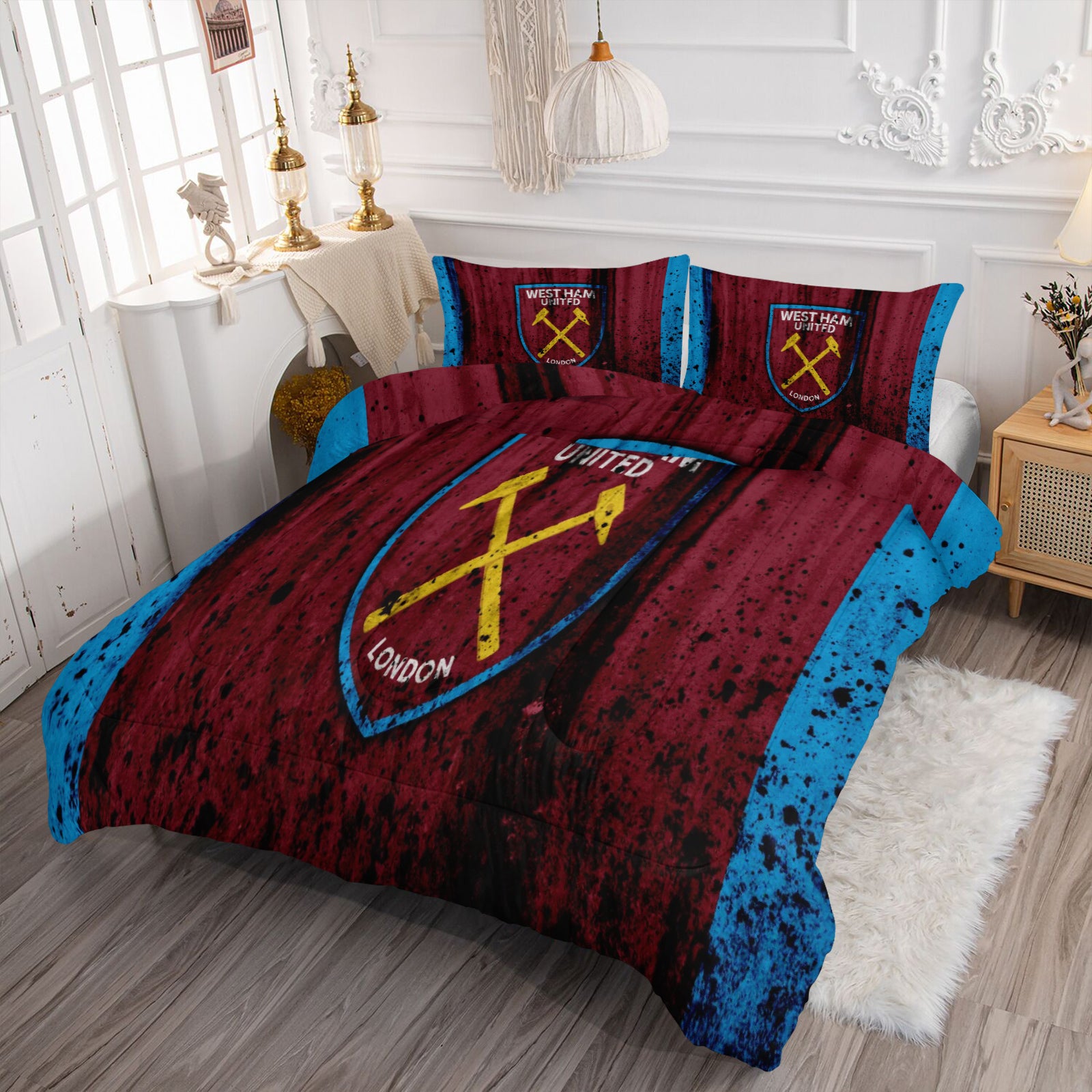 West Ham United Soccer Comforter Pillowcase Sets Blanket All Season Reversible Quilted Duvet