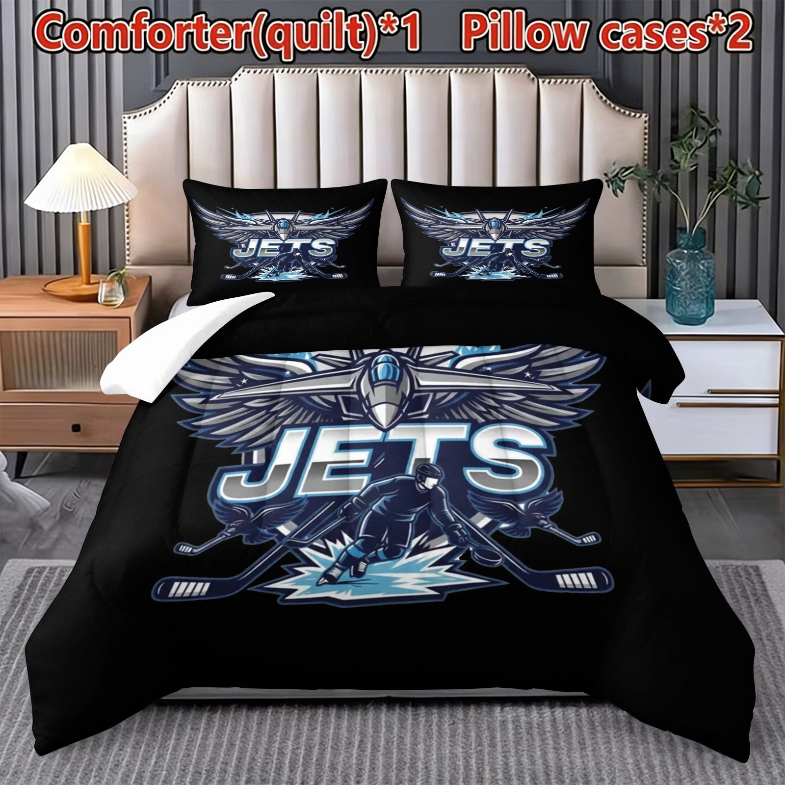 Winnipeg Jets Hockey League Comforter Pillowcase Sets Blanket All Season Reversible Quilted Duvet