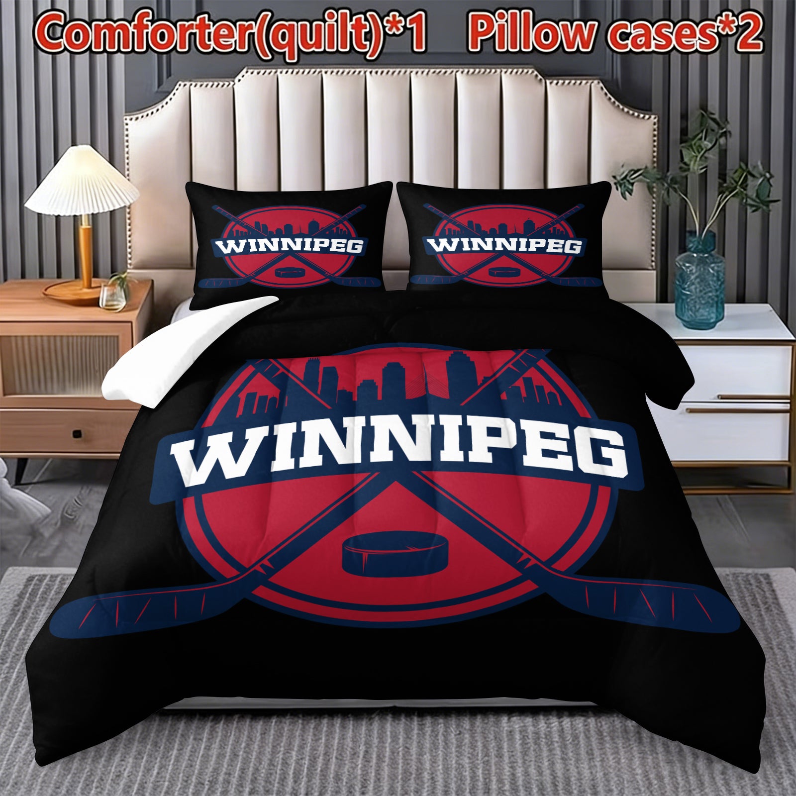 Winnipeg Jets Hockey League Comforter Pillowcase Sets Blanket All Season Reversible Quilted Duvet