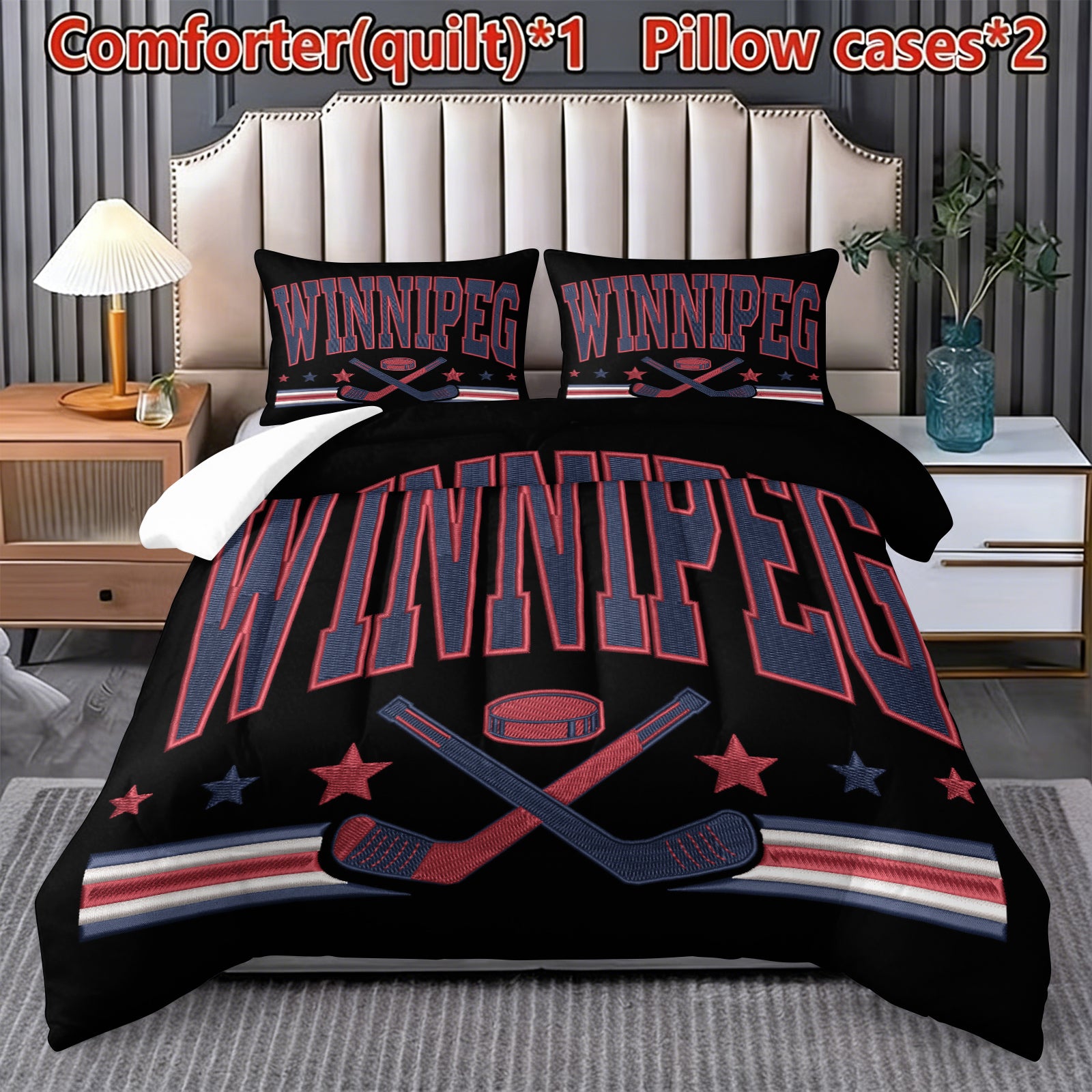 Winnipeg Jets Hockey League Comforter Pillowcase Sets Blanket All Season Reversible Quilted Duvet