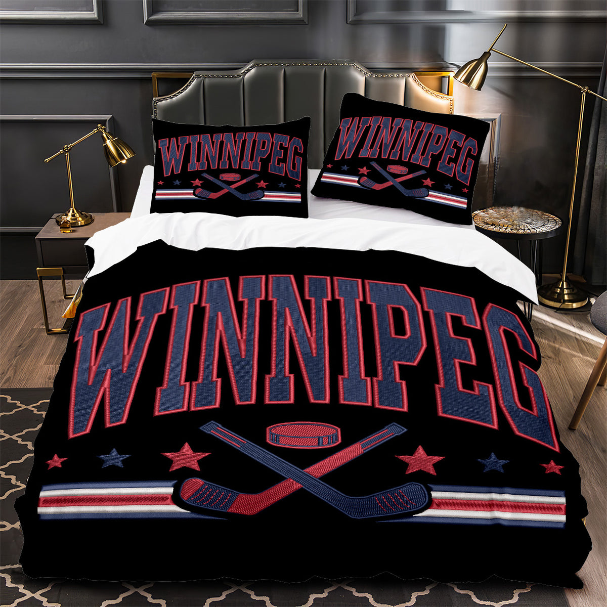 Winnipeg Jets Hockey Duvet Cover Quilt Case Pillowcase Bedding Set Without Filler