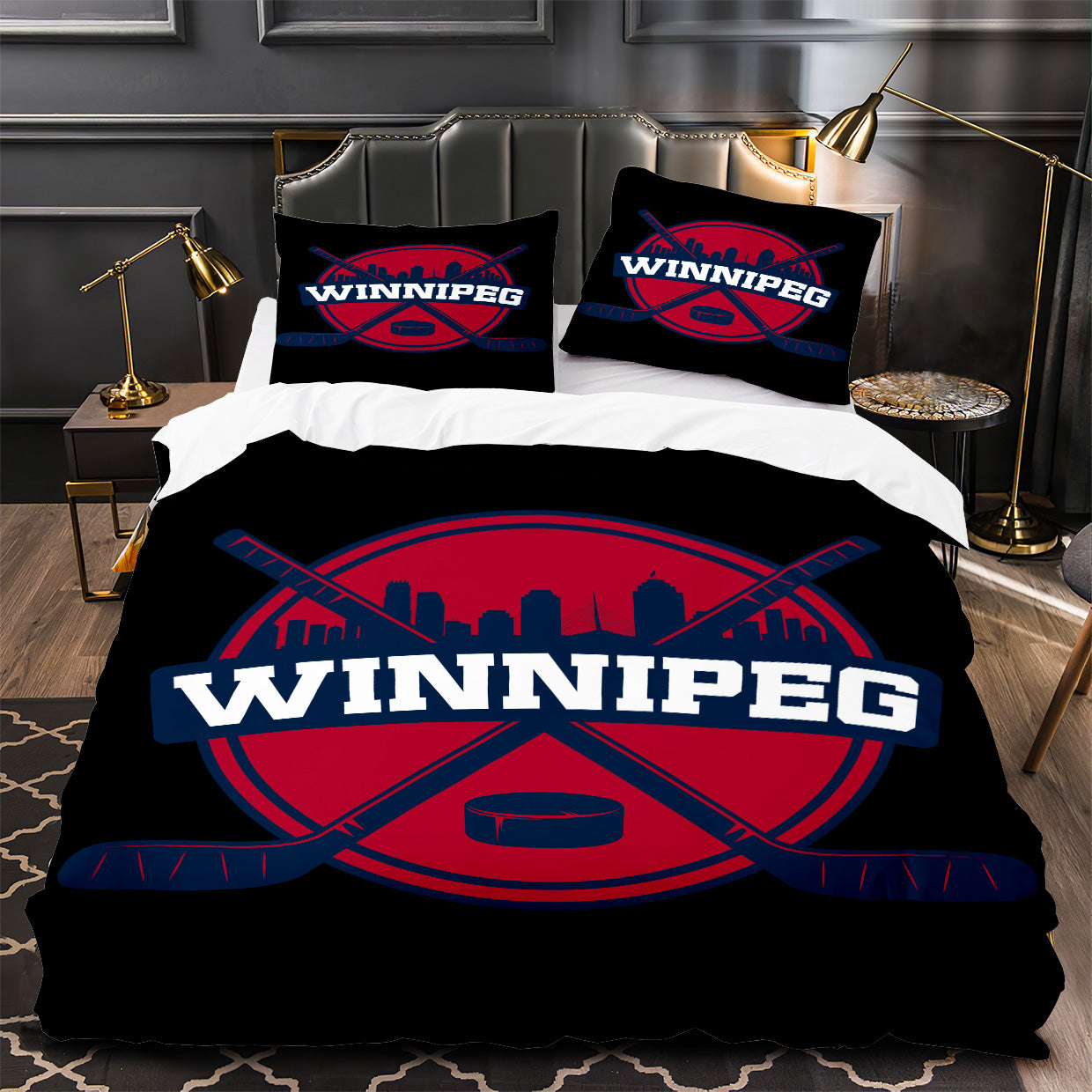 Winnipeg Jets Hockey Duvet Cover Quilt Case Pillowcase Bedding Set Without Filler