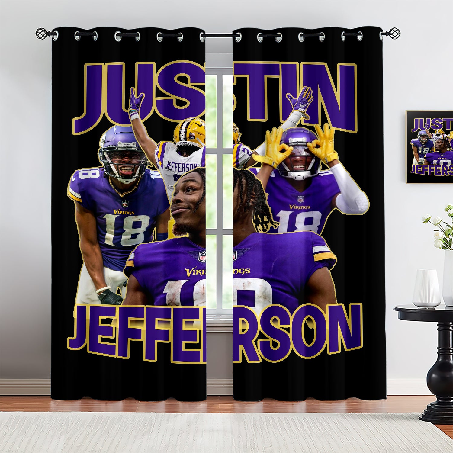 Justin Jefferson Blackout Curtains Drapes for Window Treatment Set