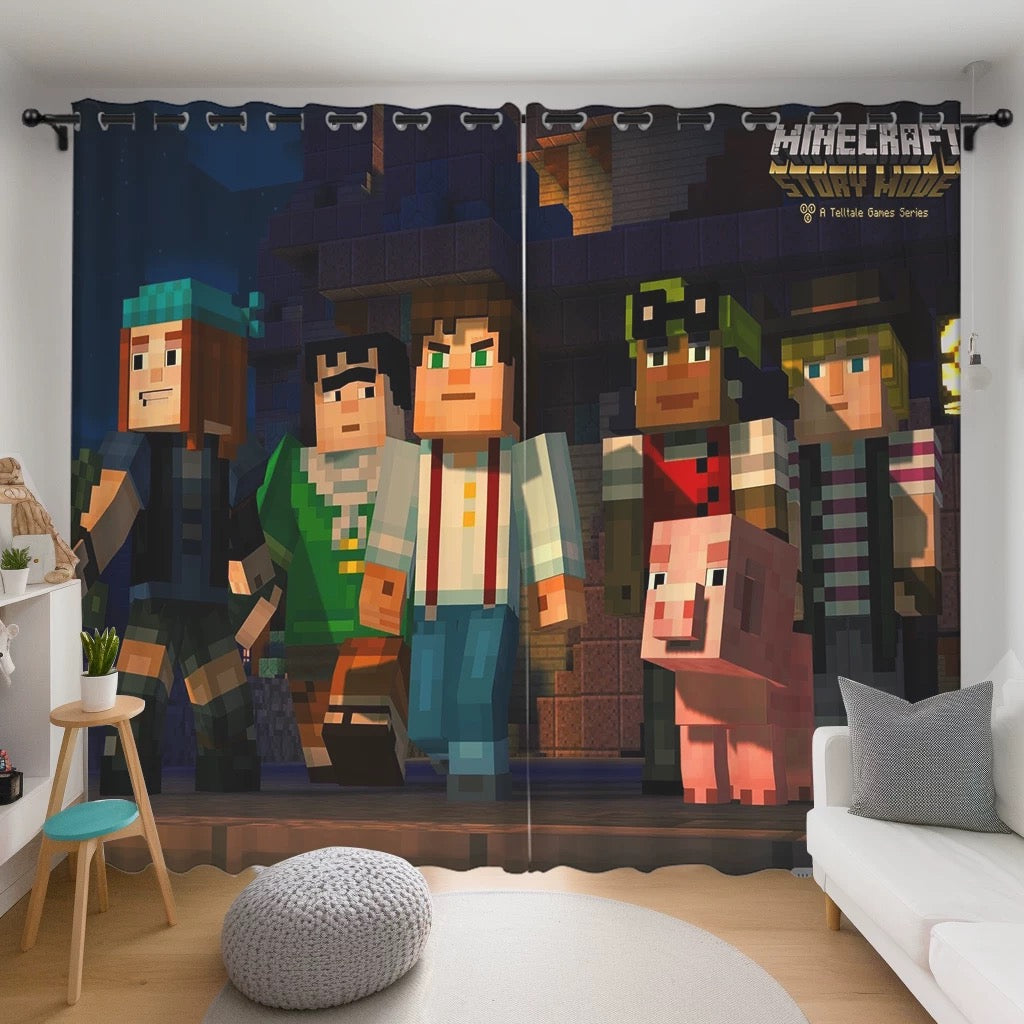 Game Minecraft Blackout Curtains Drapes for Window Treatment Set
