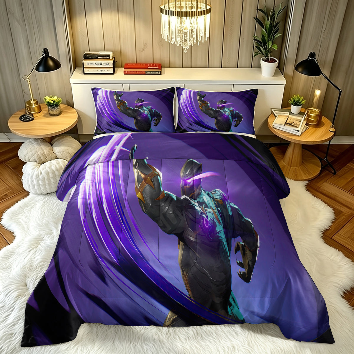 ‌Marvel Rivals Black Panther Comforter Pillowcase Sets Blanket All Season Reversible Quilted Duvet