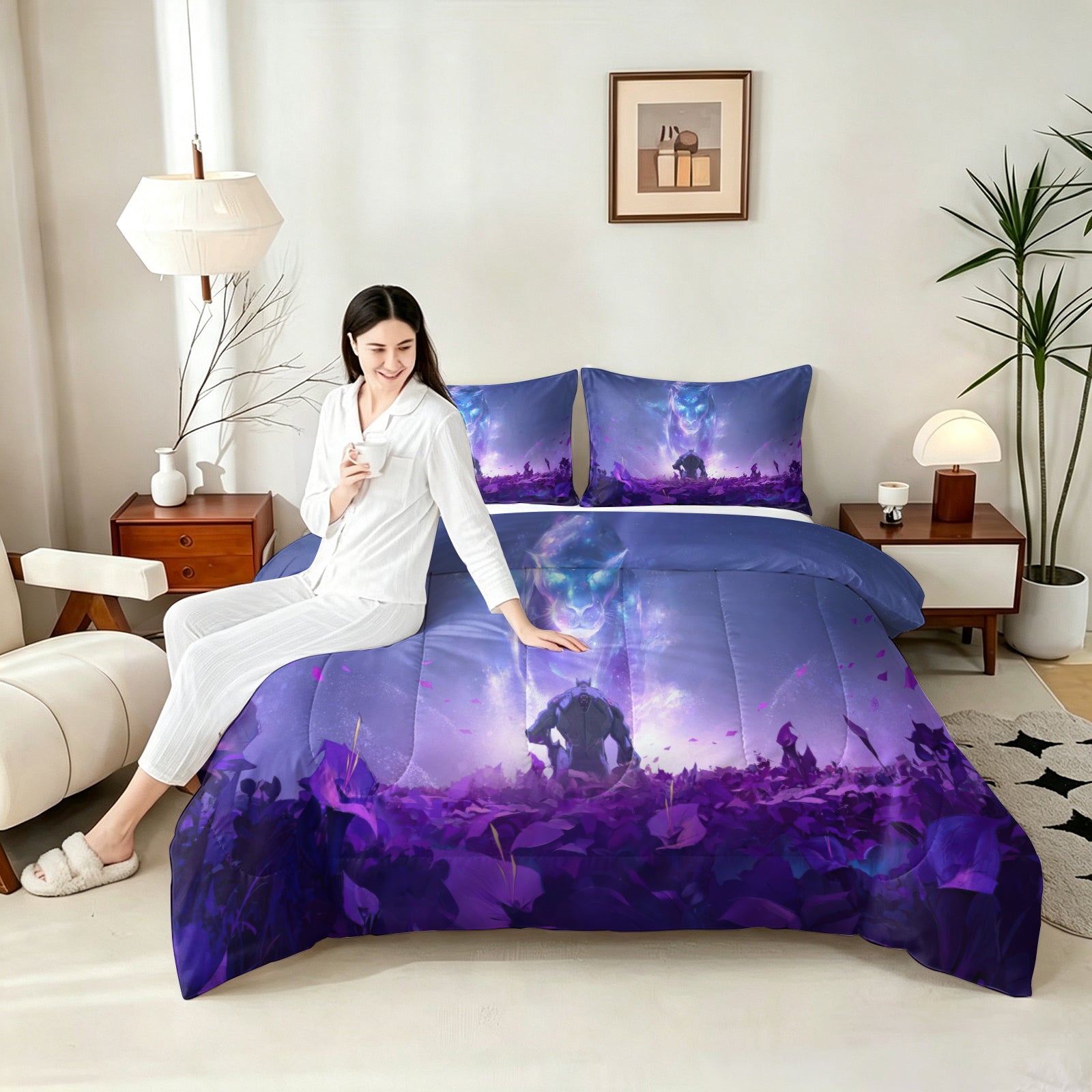 ‌Marvel Rivals Black Panther Comforter Pillowcase Sets Blanket All Season Reversible Quilted Duvet