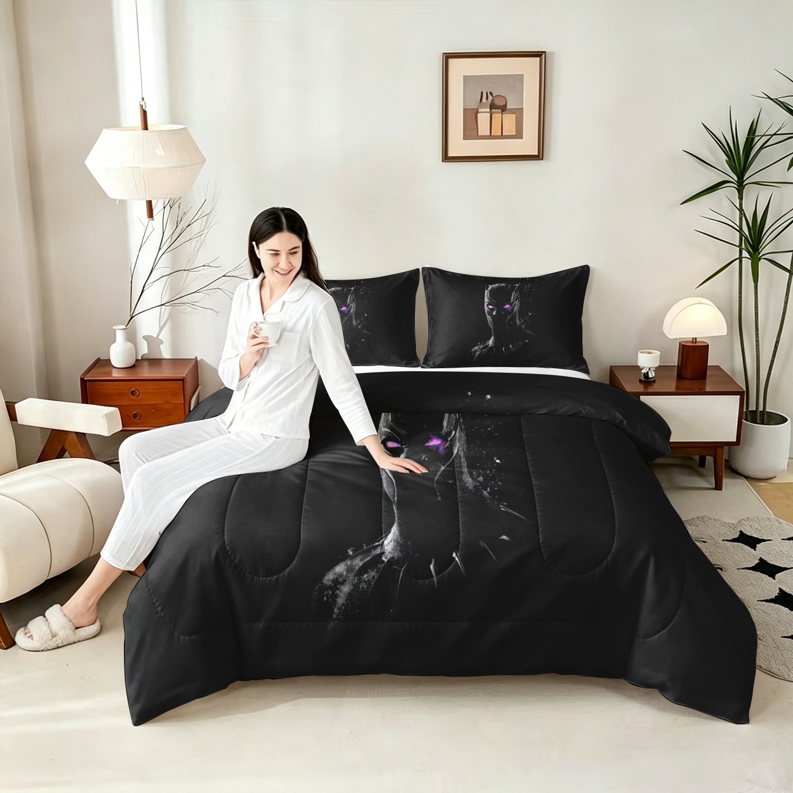 ‌Marvel Rivals Black Panther Comforter Pillowcase Sets Blanket All Season Reversible Quilted Duvet