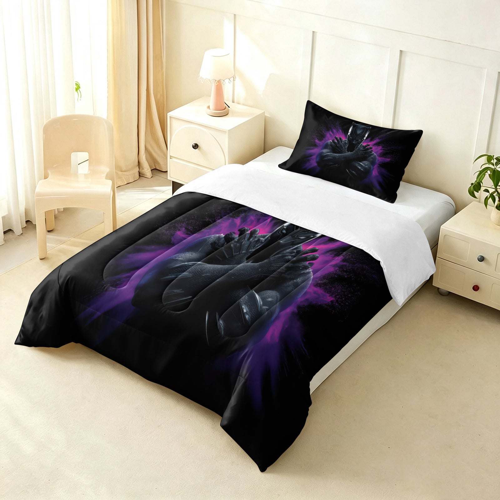 ‌Marvel Rivals Black Panther Comforter Pillowcase Sets Blanket All Season Reversible Quilted Duvet