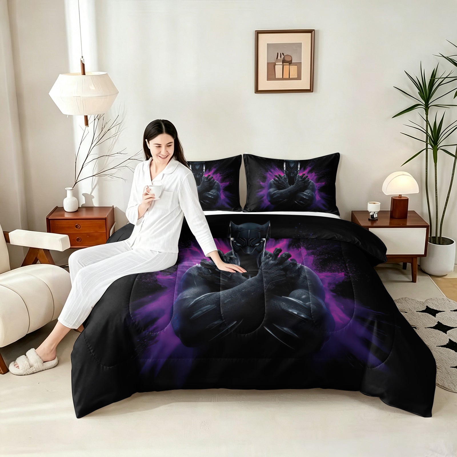 ‌Marvel Rivals Black Panther Comforter Pillowcase Sets Blanket All Season Reversible Quilted Duvet