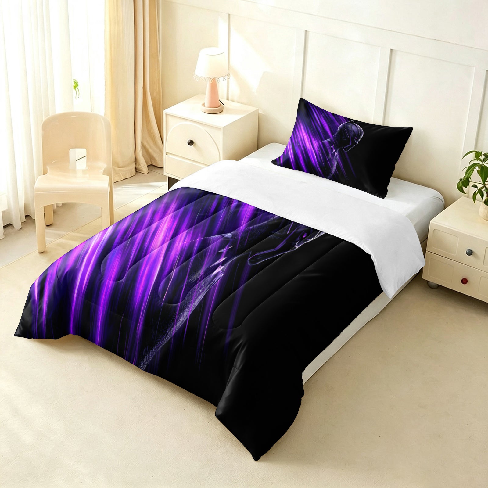 ‌Marvel Rivals Black Panther Comforter Pillowcase Sets Blanket All Season Reversible Quilted Duvet