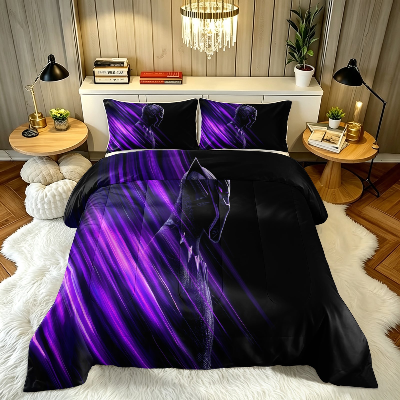 ‌Marvel Rivals Black Panther Comforter Pillowcase Sets Blanket All Season Reversible Quilted Duvet