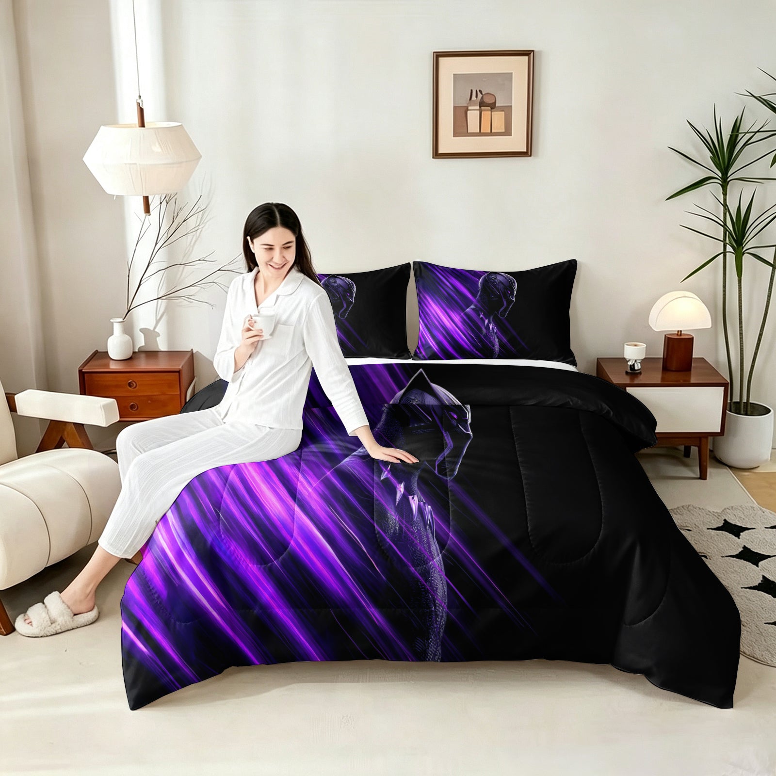 ‌Marvel Rivals Black Panther Comforter Pillowcase Sets Blanket All Season Reversible Quilted Duvet